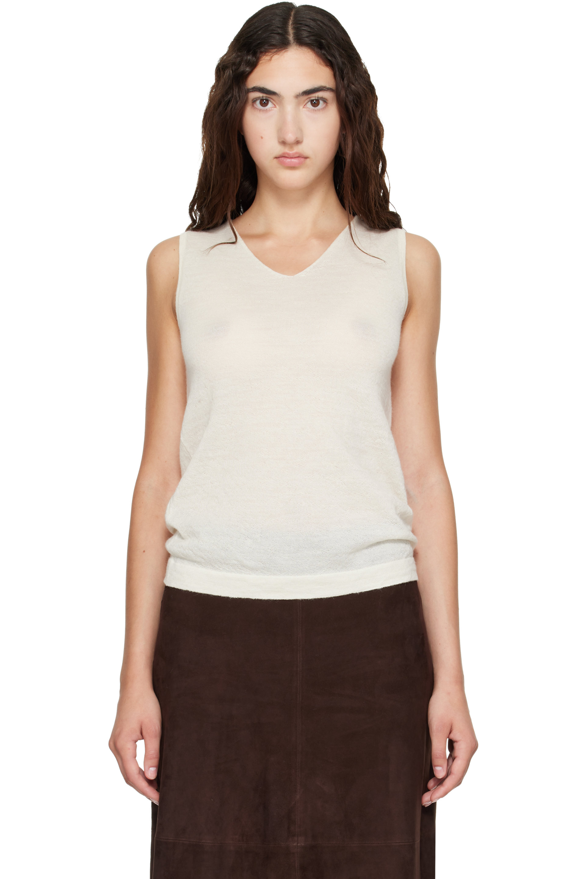 Lauren Manoogian - Off-White Fine High V Shell Top