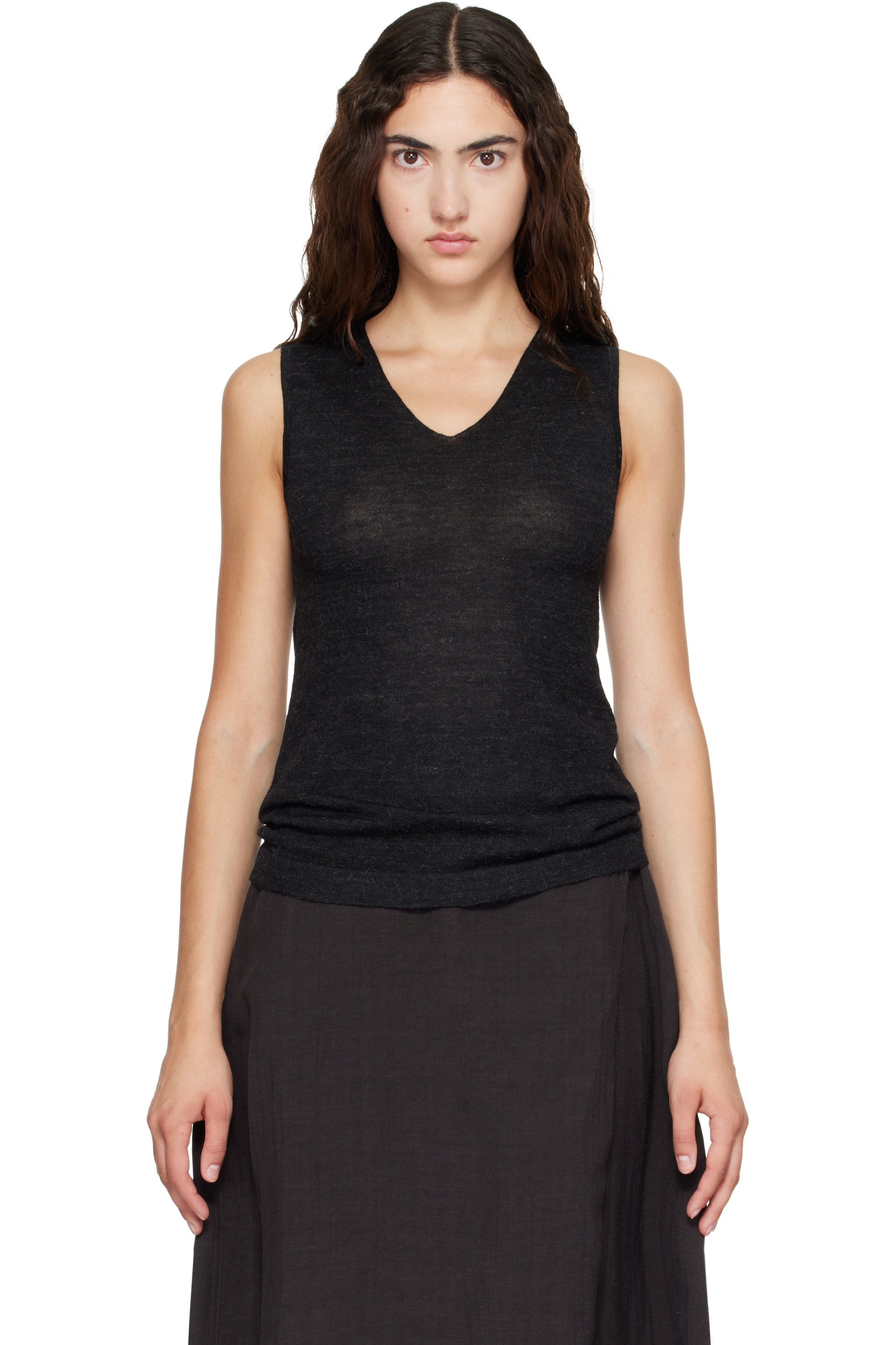 Lauren Manoogian - Black Fine High V Shell Top