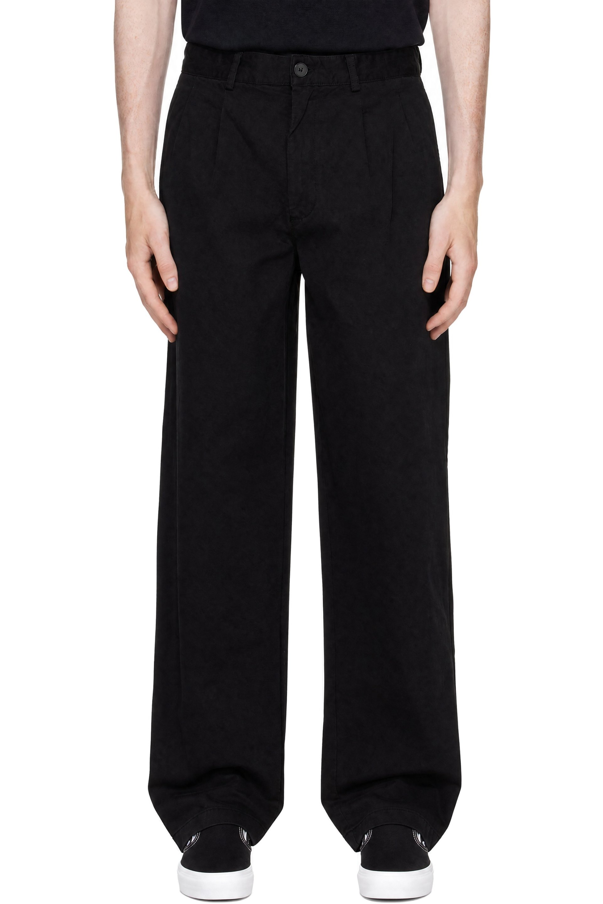 Noah - Black Twill Double-Pleat Trousers