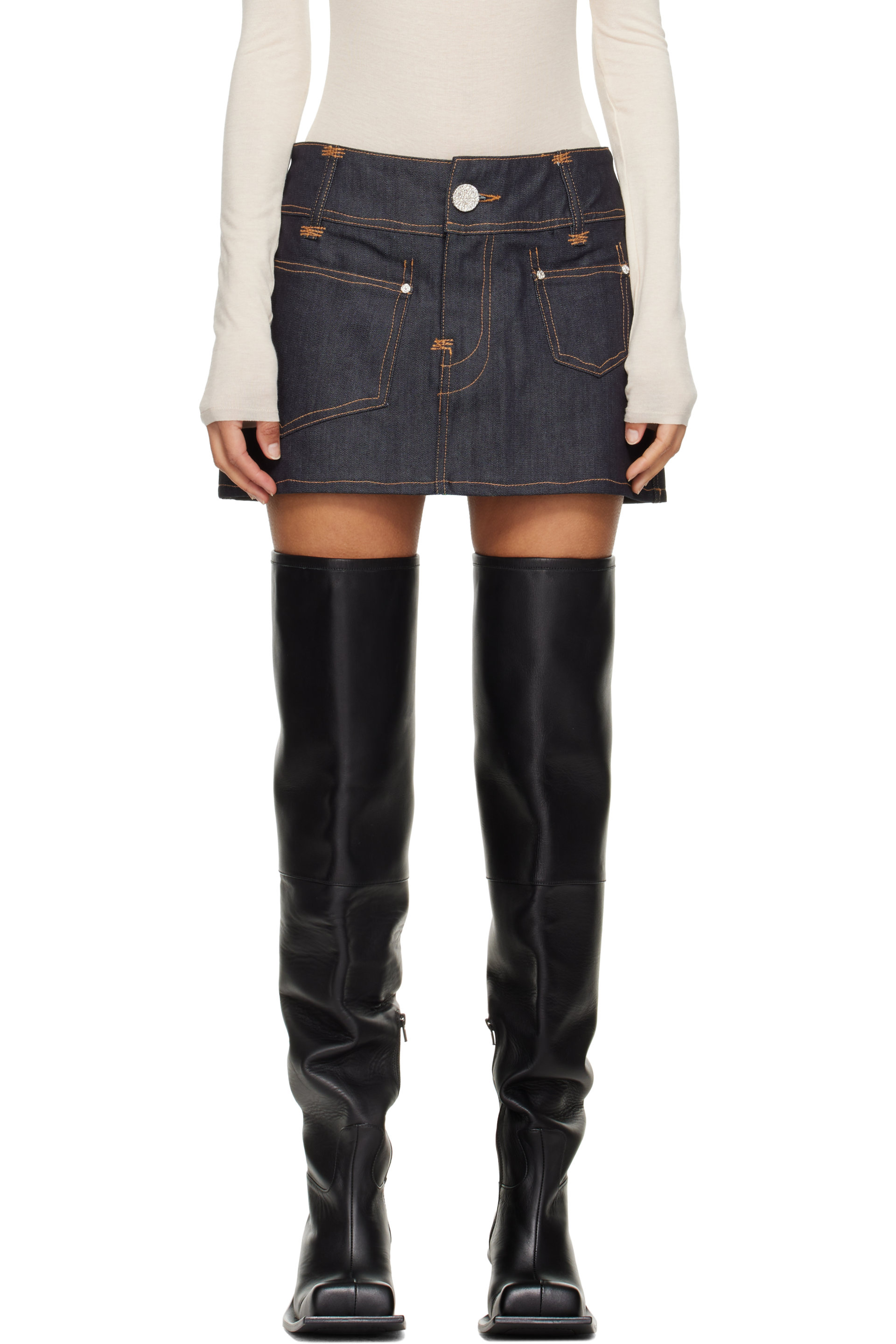 Veneda Carter - Navy Low Rise Denim Miniskirt