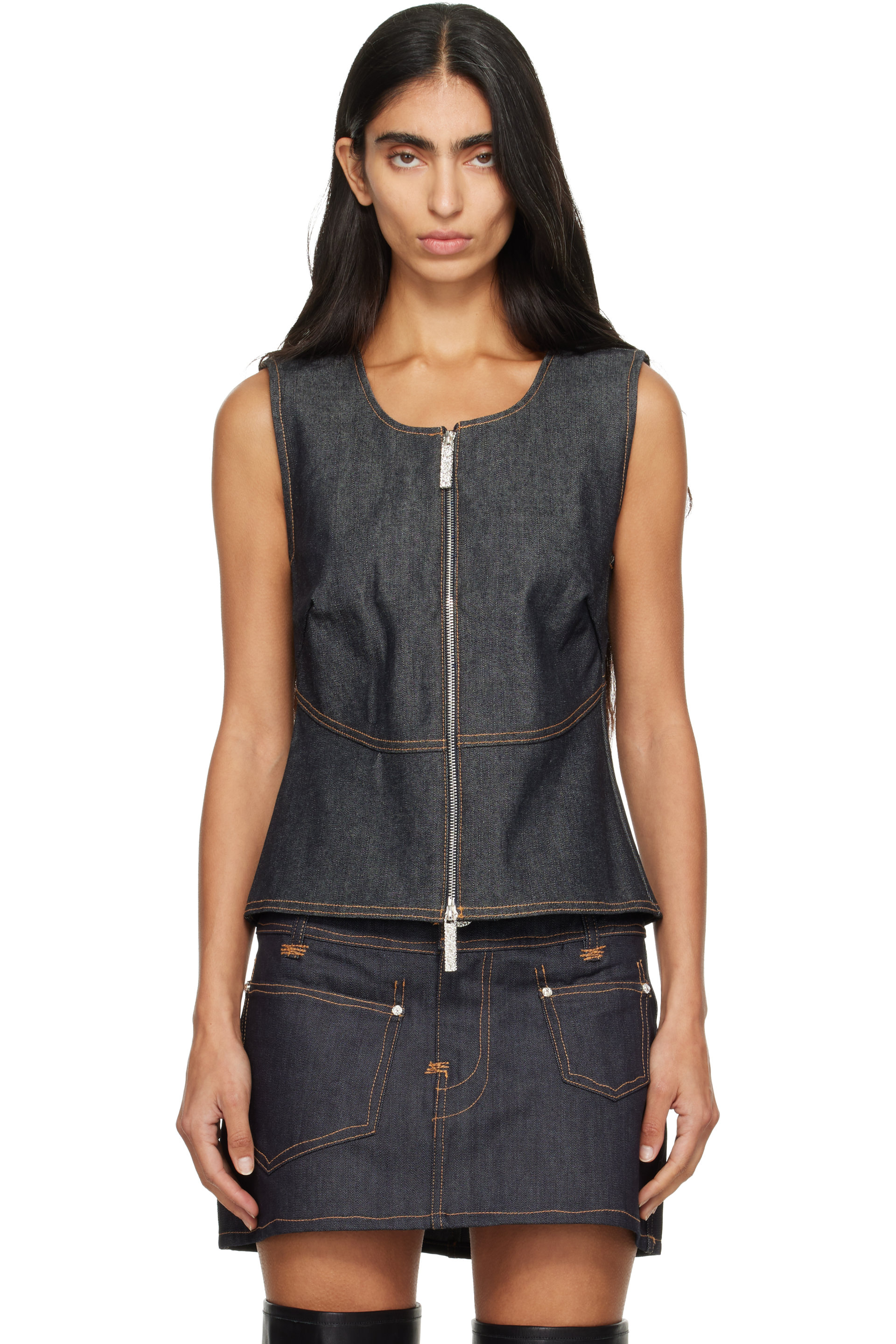 Veneda Carter - Navy Zip Up Denim Vest