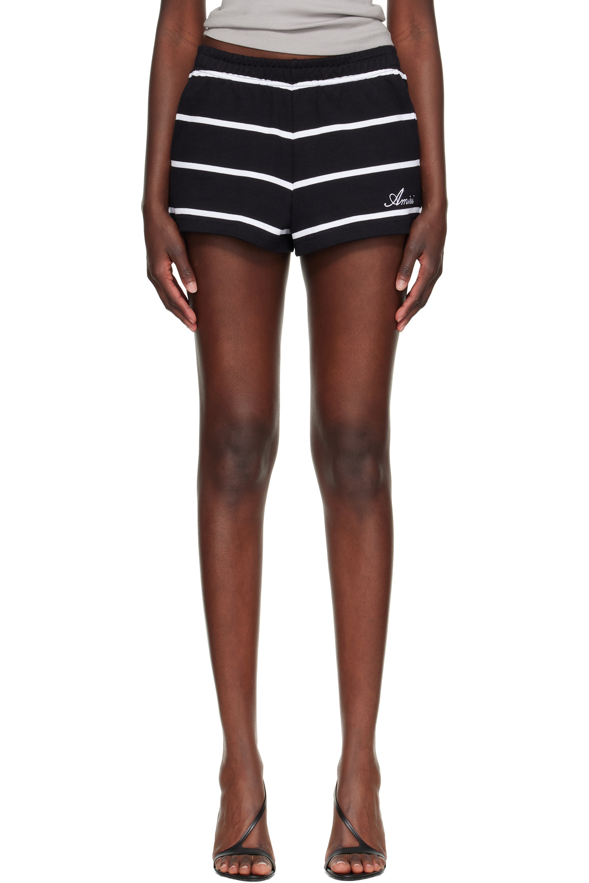 AMIRI - Black & White Script Stripe Sweat Shorts