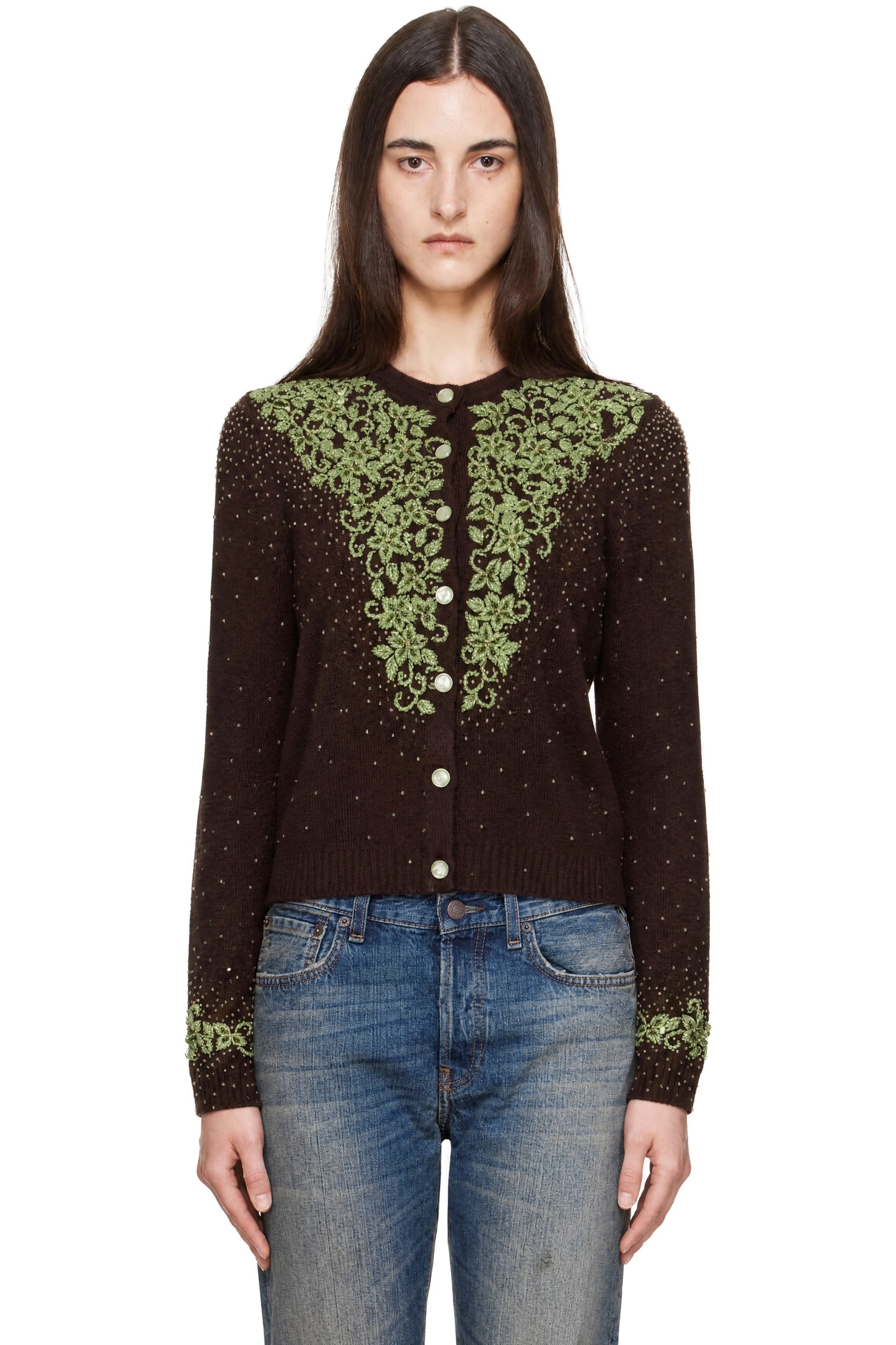 AMIRI - Brown Embellished Knit Cardigan