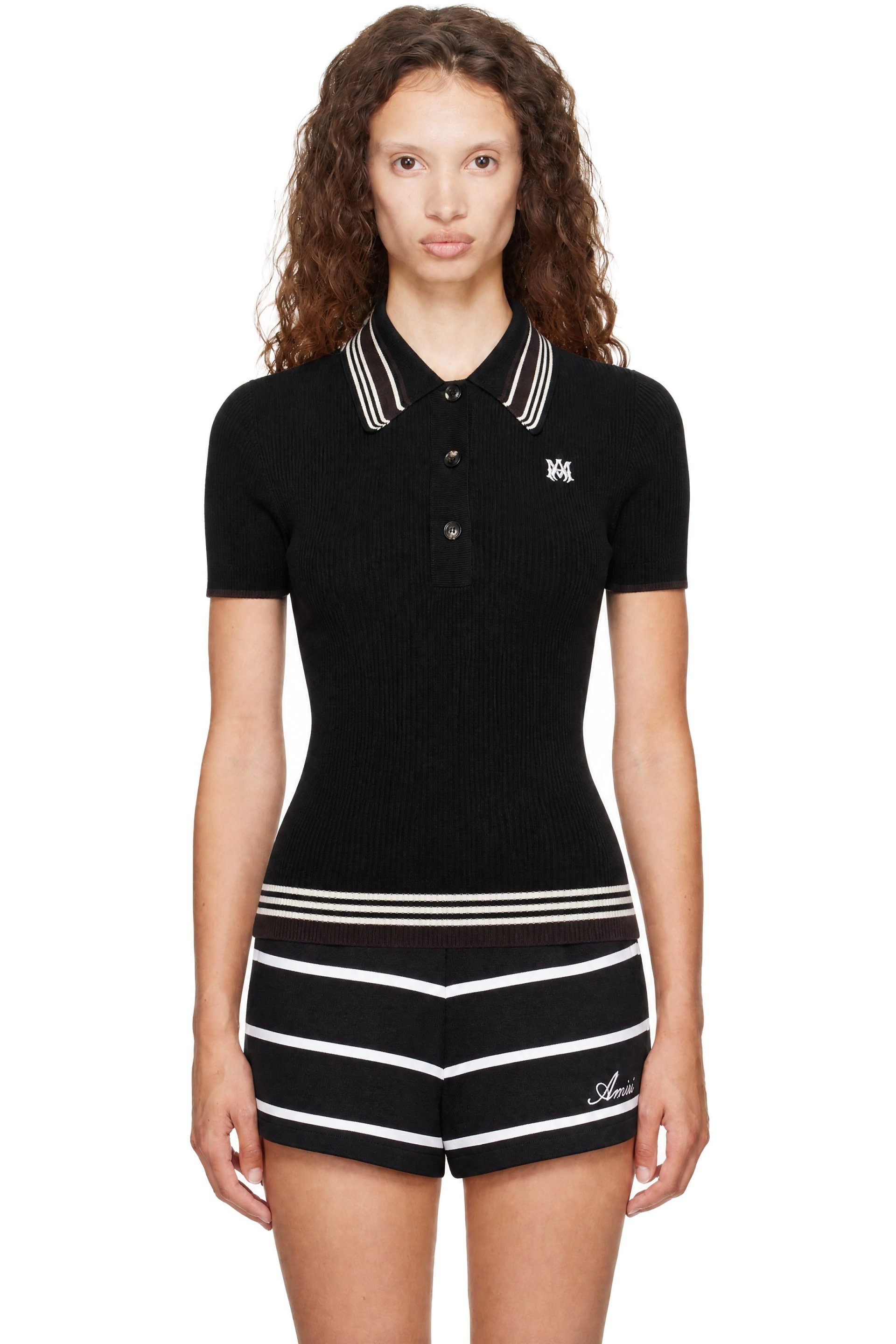 AMIRI - Polo noir à monogramme et à rayures