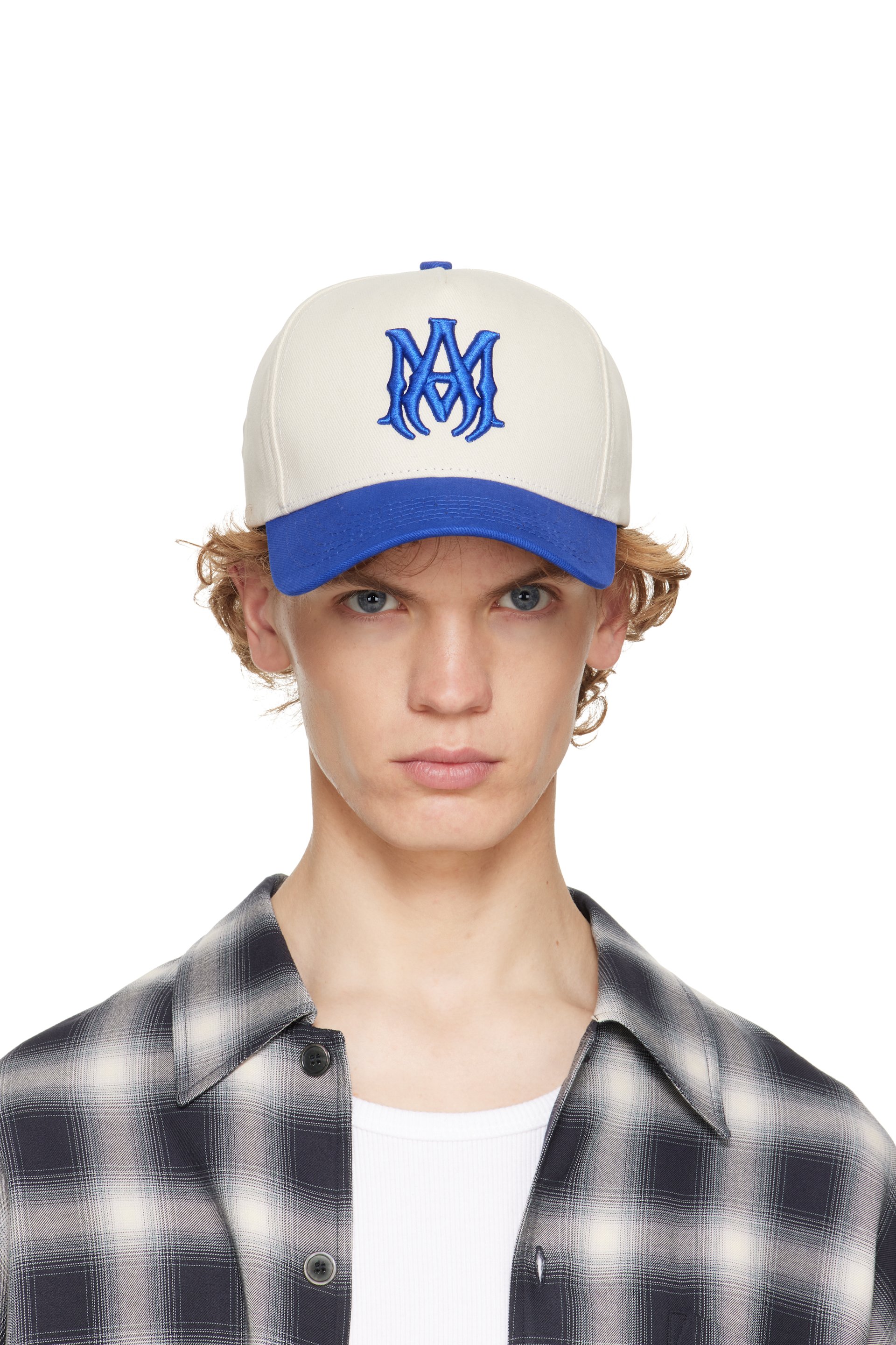 AMIRI - Blue & Off-White 'MA' Cotton Cap