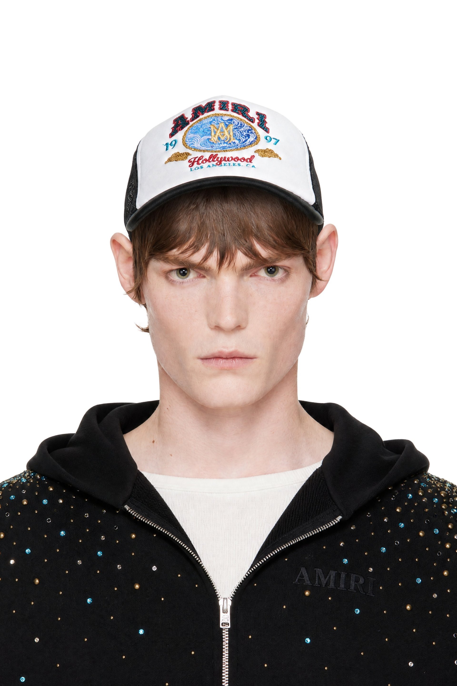 AMIRI - Black & White 'Amiri' Wave Foam Trucker Cap