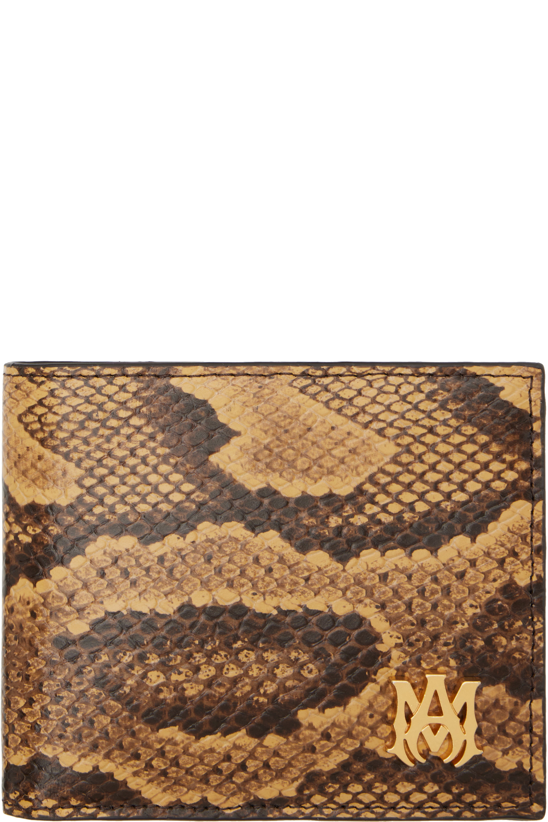 AMIRI - Portefeuille à deux volets brun en cuir gaufré façon python