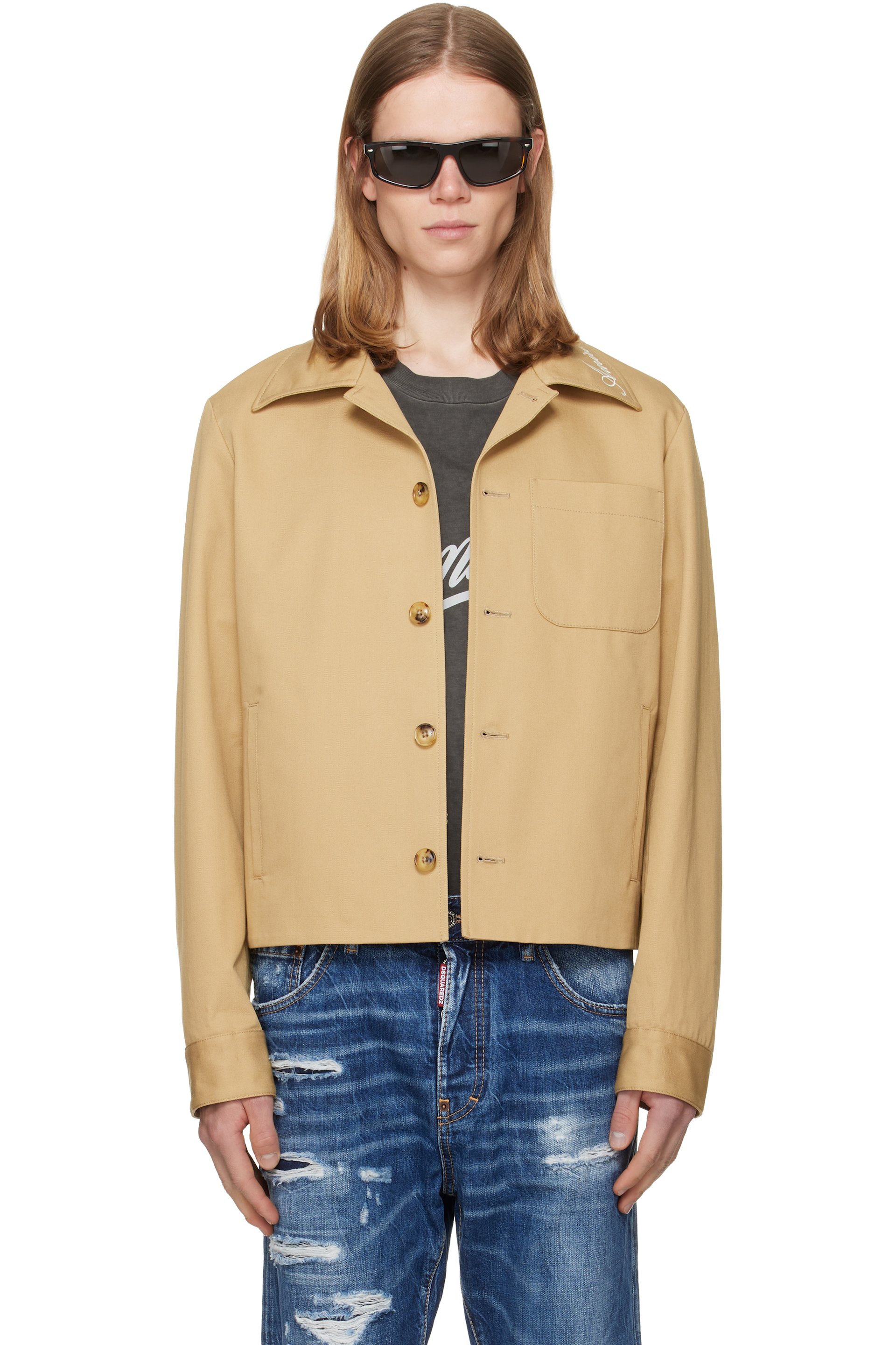 AMIRI - Beige Script Collar Shirt Jacket