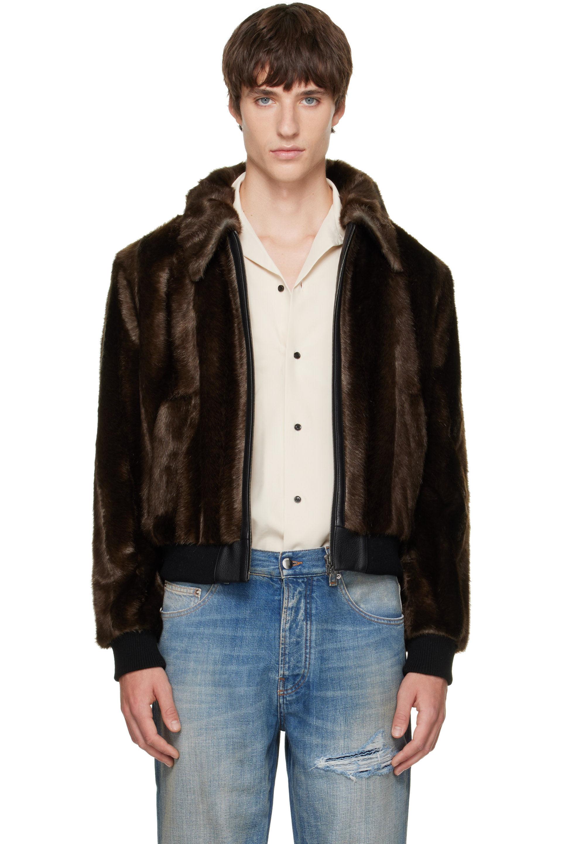 AMIRI - Brown Faux-Fur Blouson Jacket