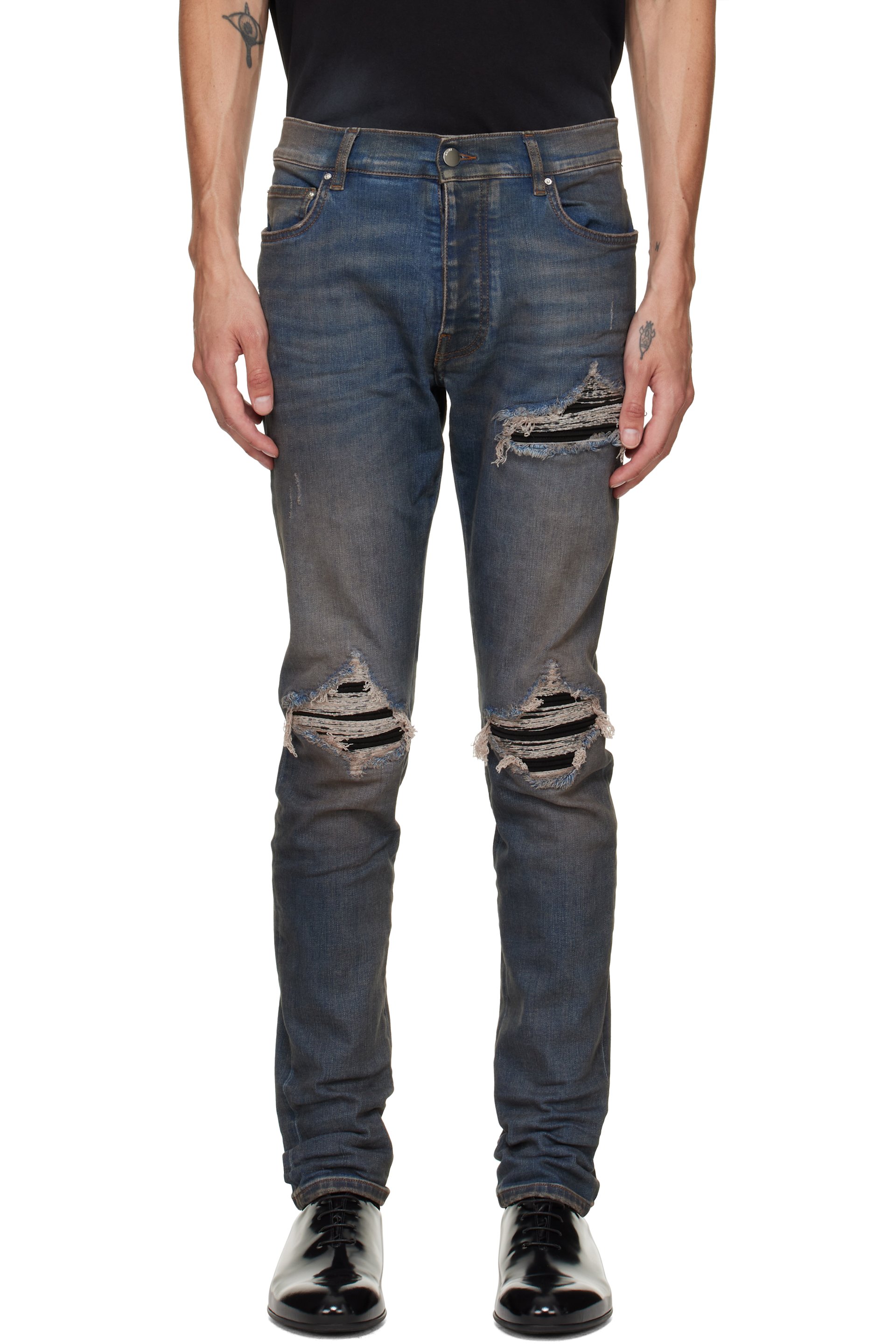 AMIRI - Jean MX1 bleu à empiècements en Ultrasuede