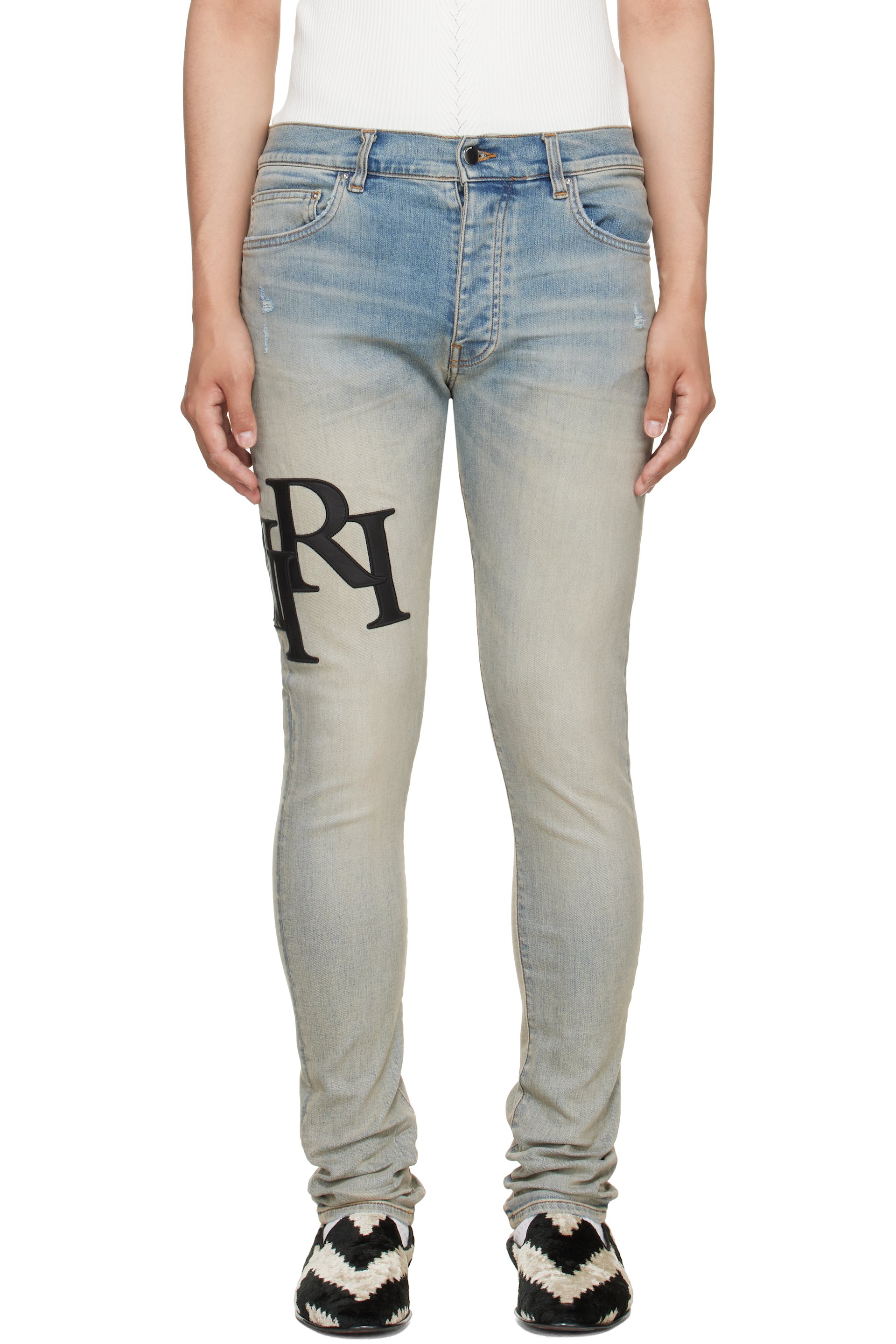 AMIRI - Blue Staggered Logo Skinny Jeans