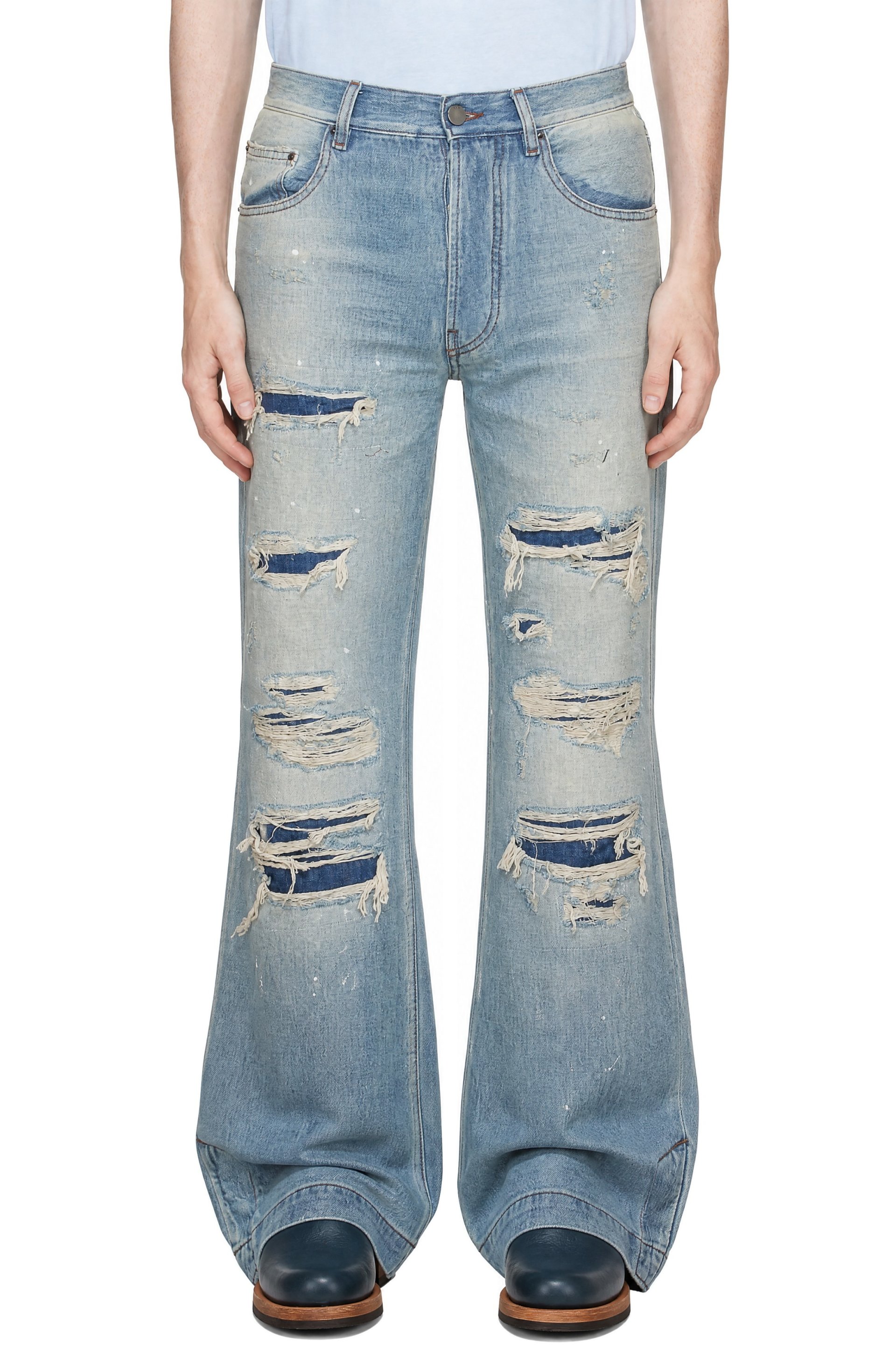 AMIRI - Blue Destroyed Straight Flare Jean