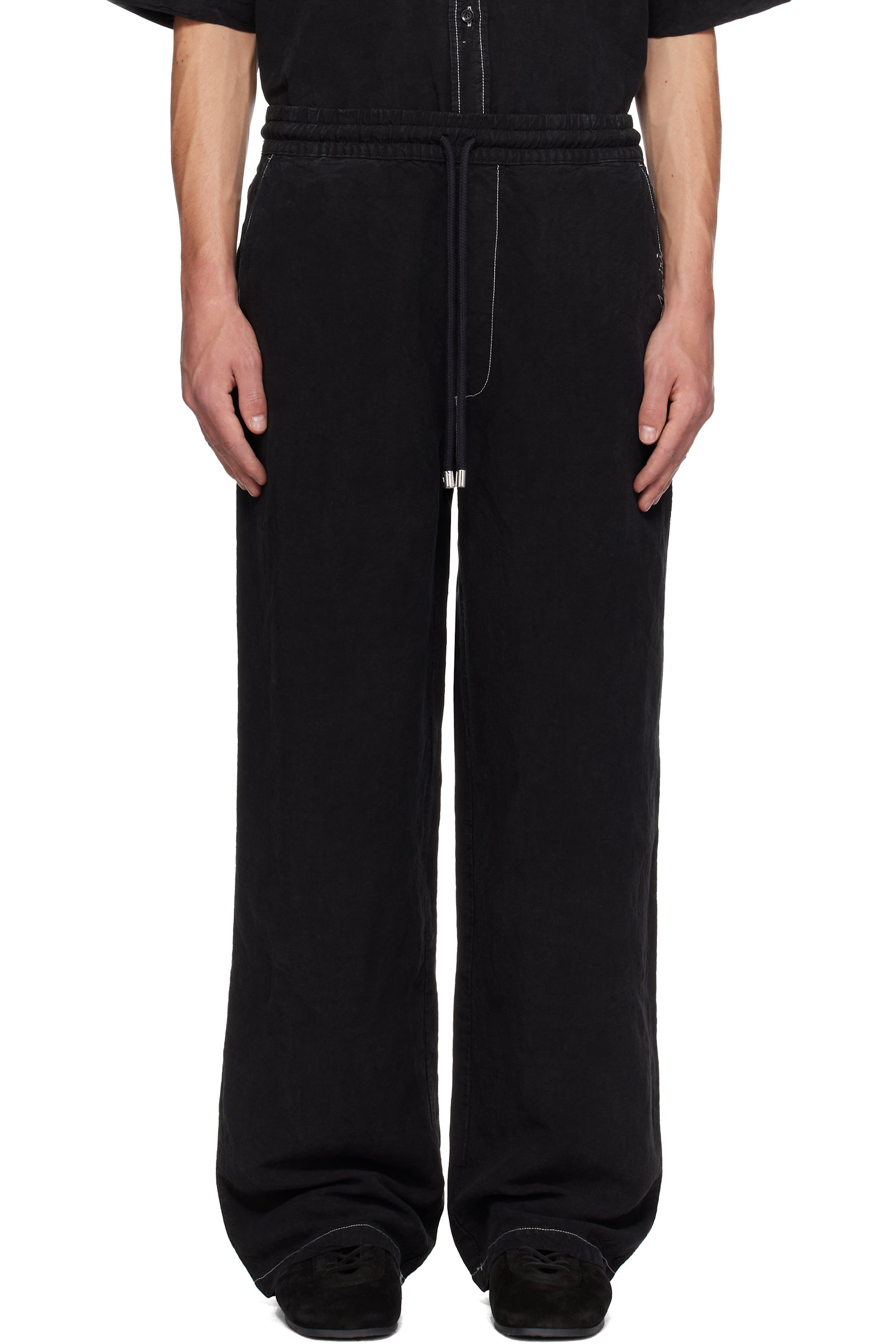 AMIRI - 黑色 Script Linen DD Casual 长裤