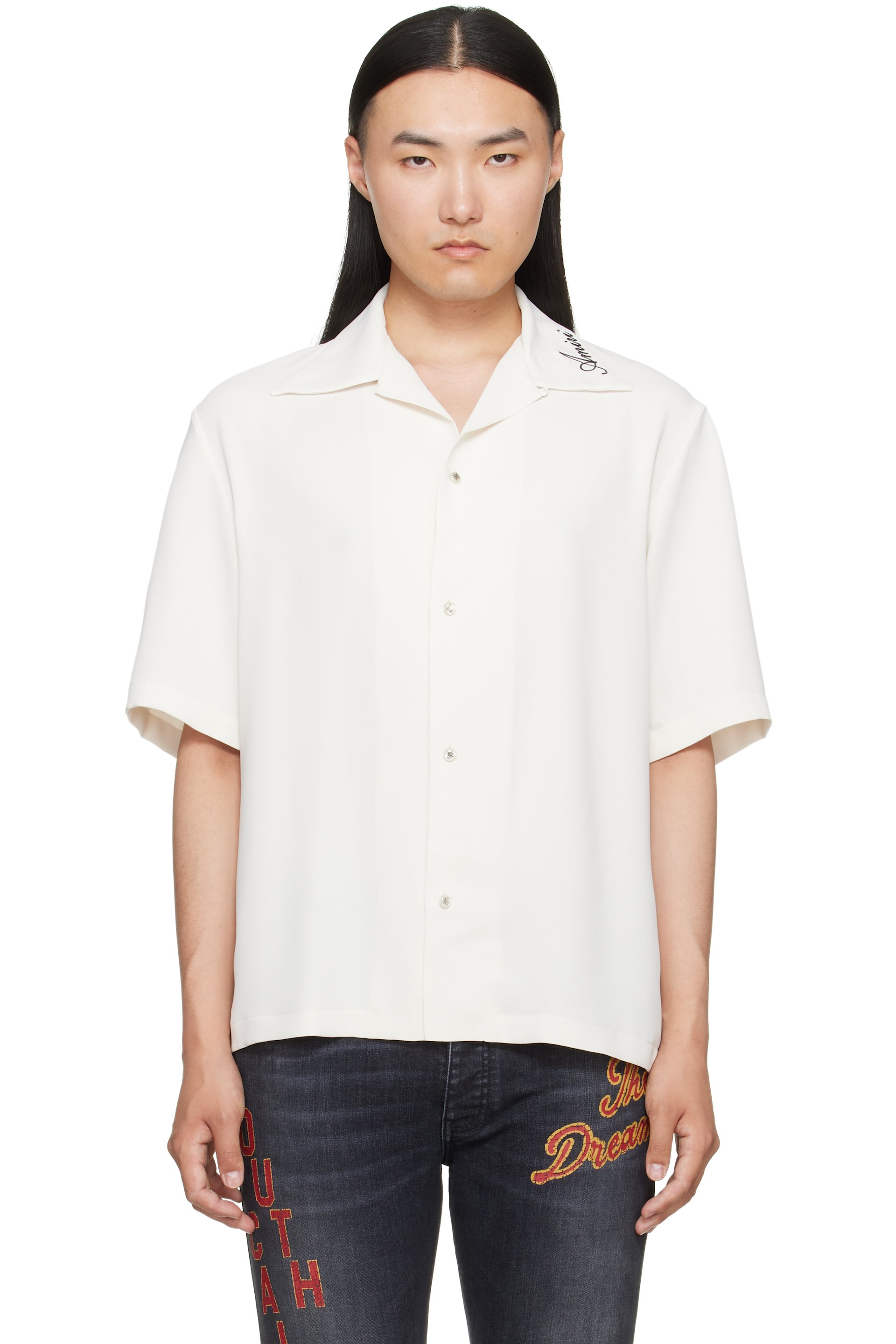 AMIRI - Chemise de camp blanc cassé à logo