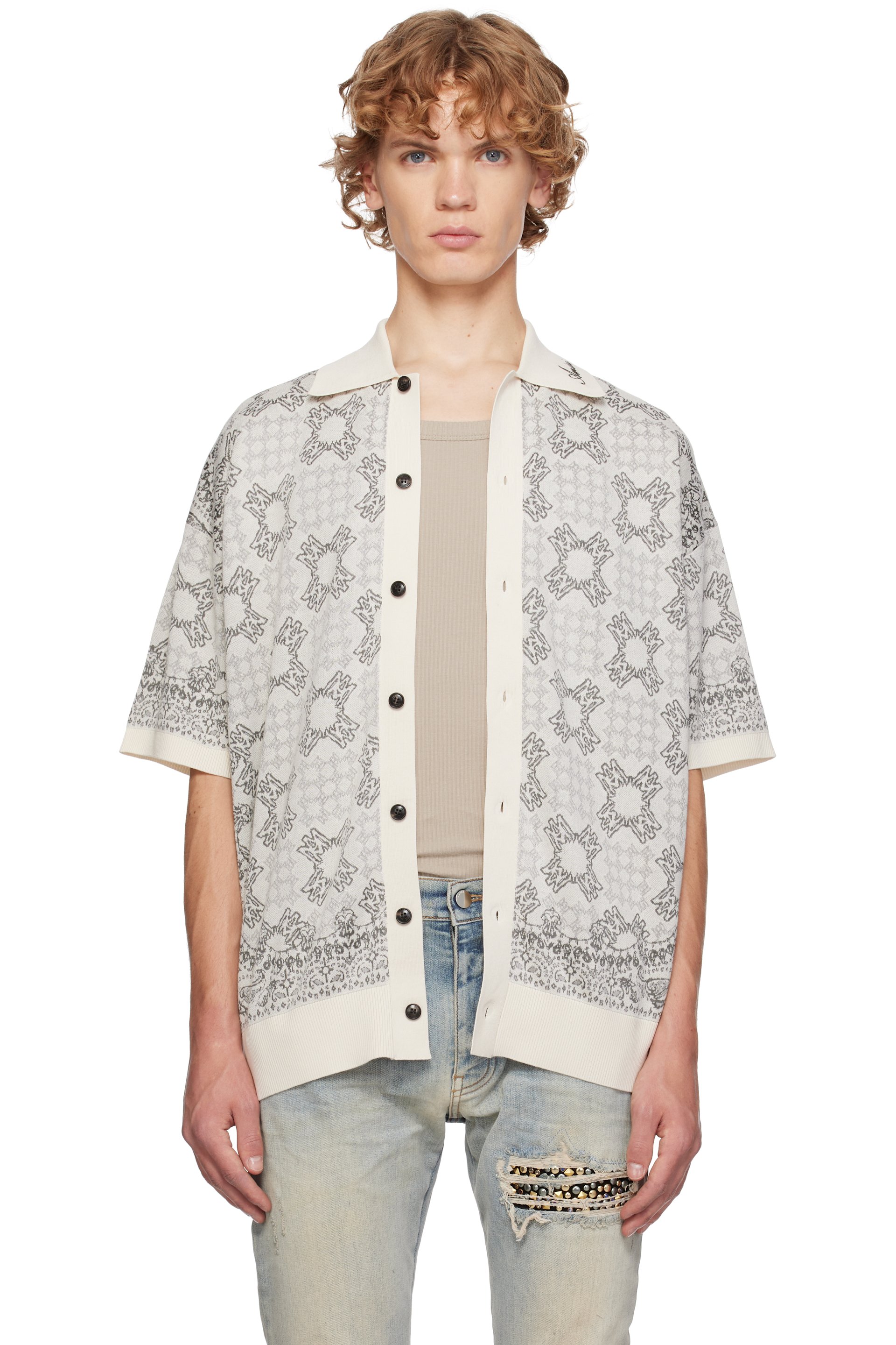 AMIRI - Beige MA Quad Check Mesh Knit Shirt