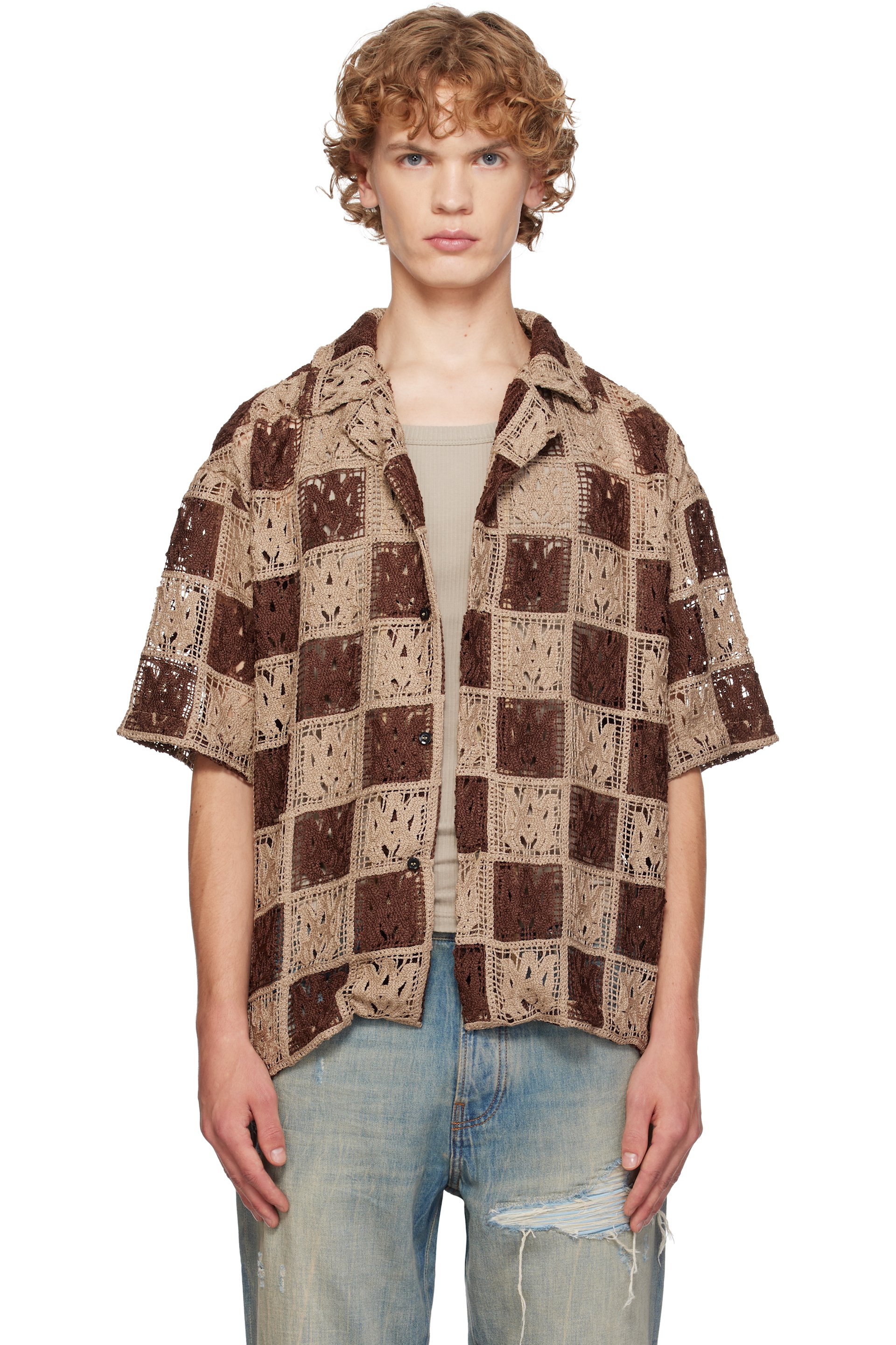 AMIRI - Beige & Brown MA Quad Checker Oversized Camp Shirt