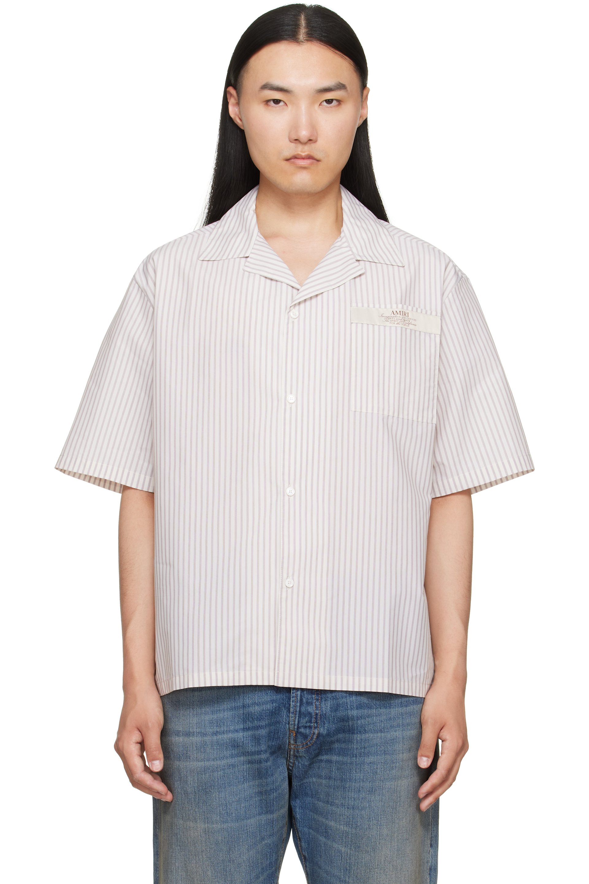 AMIRI - Chemise de camp droite Spirit blanc cassé à logo