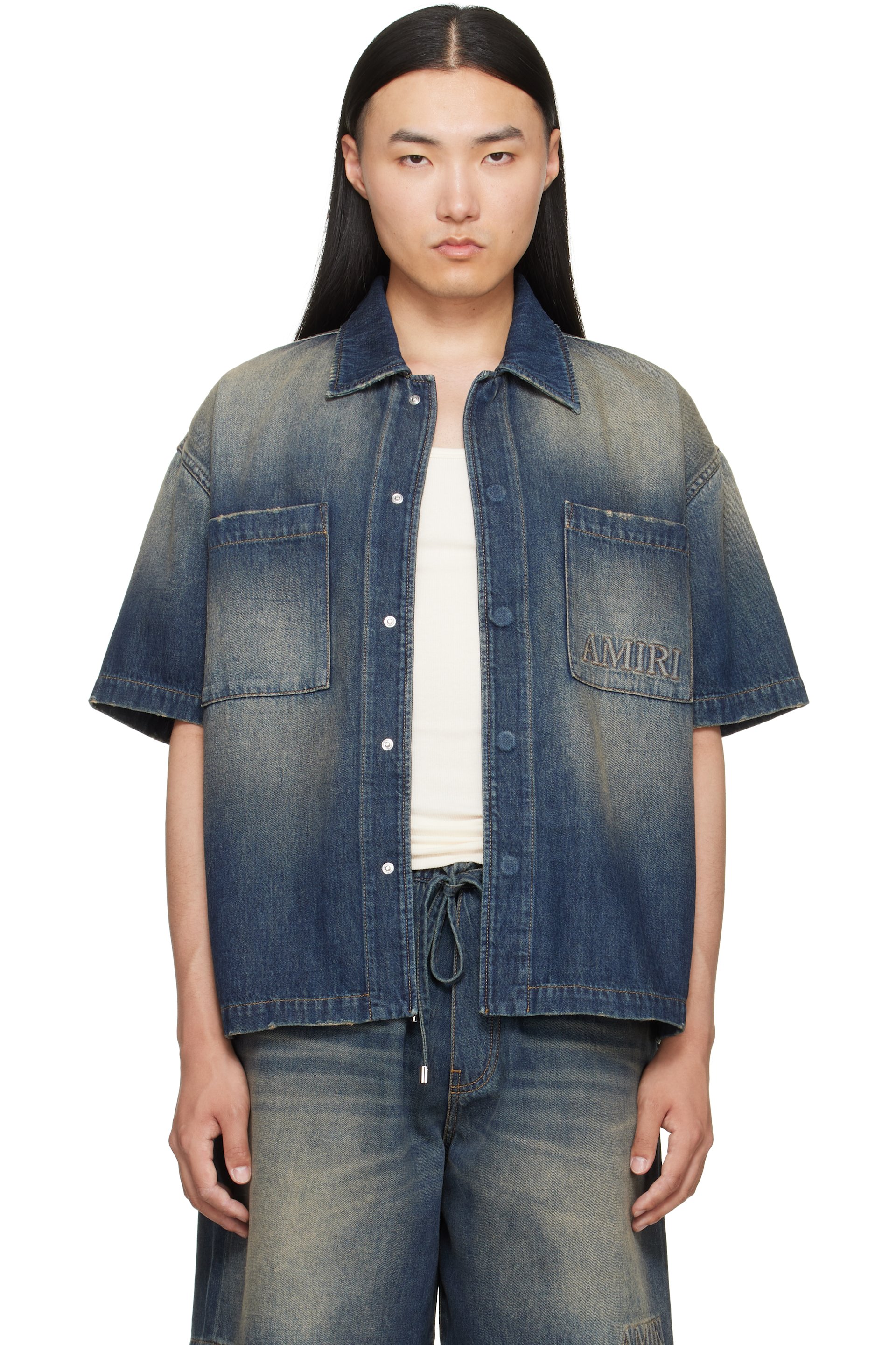 AMIRI - Chemise bleue en denim à logos