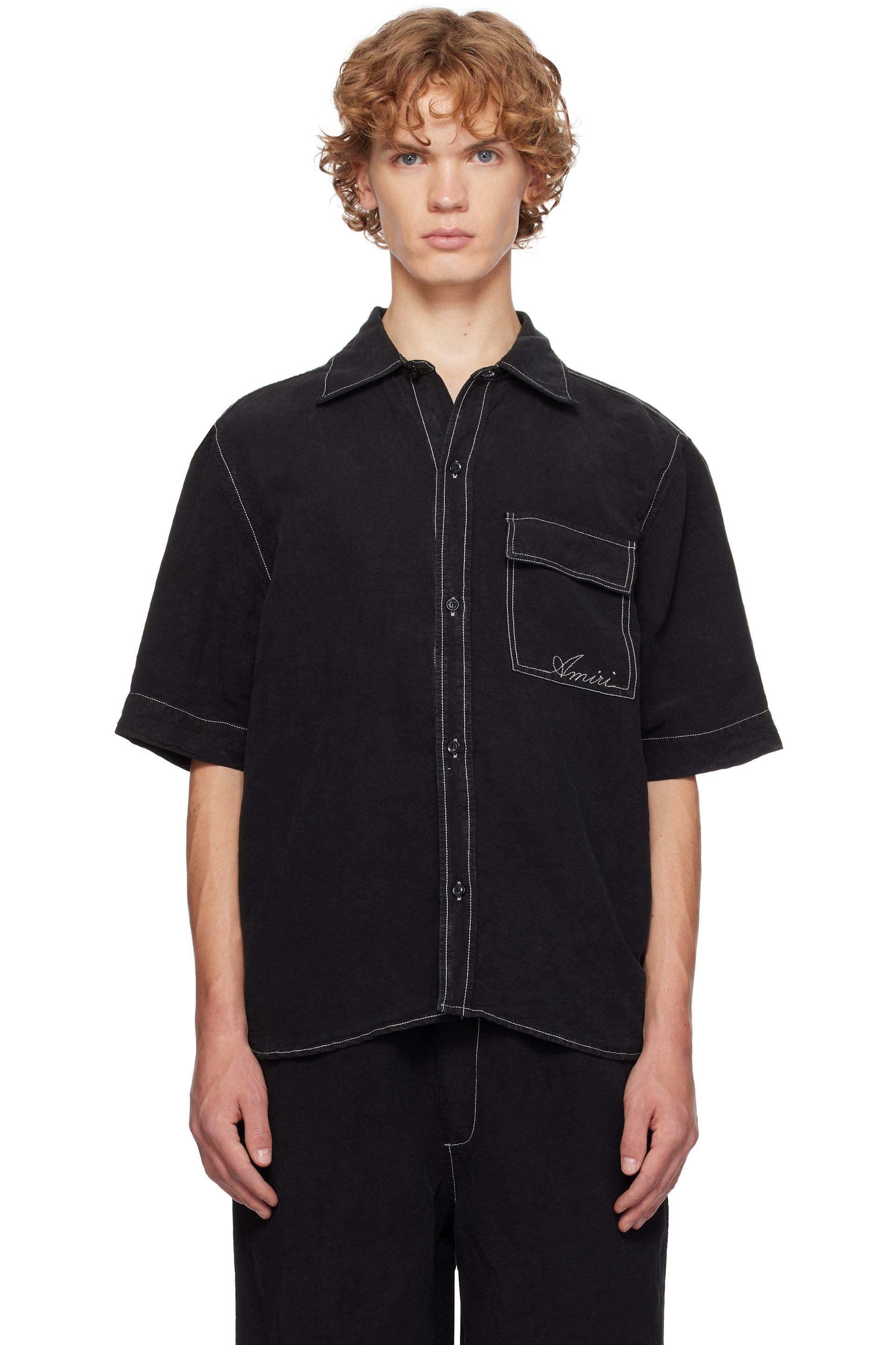 AMIRI - Black Script Linen Shirt
