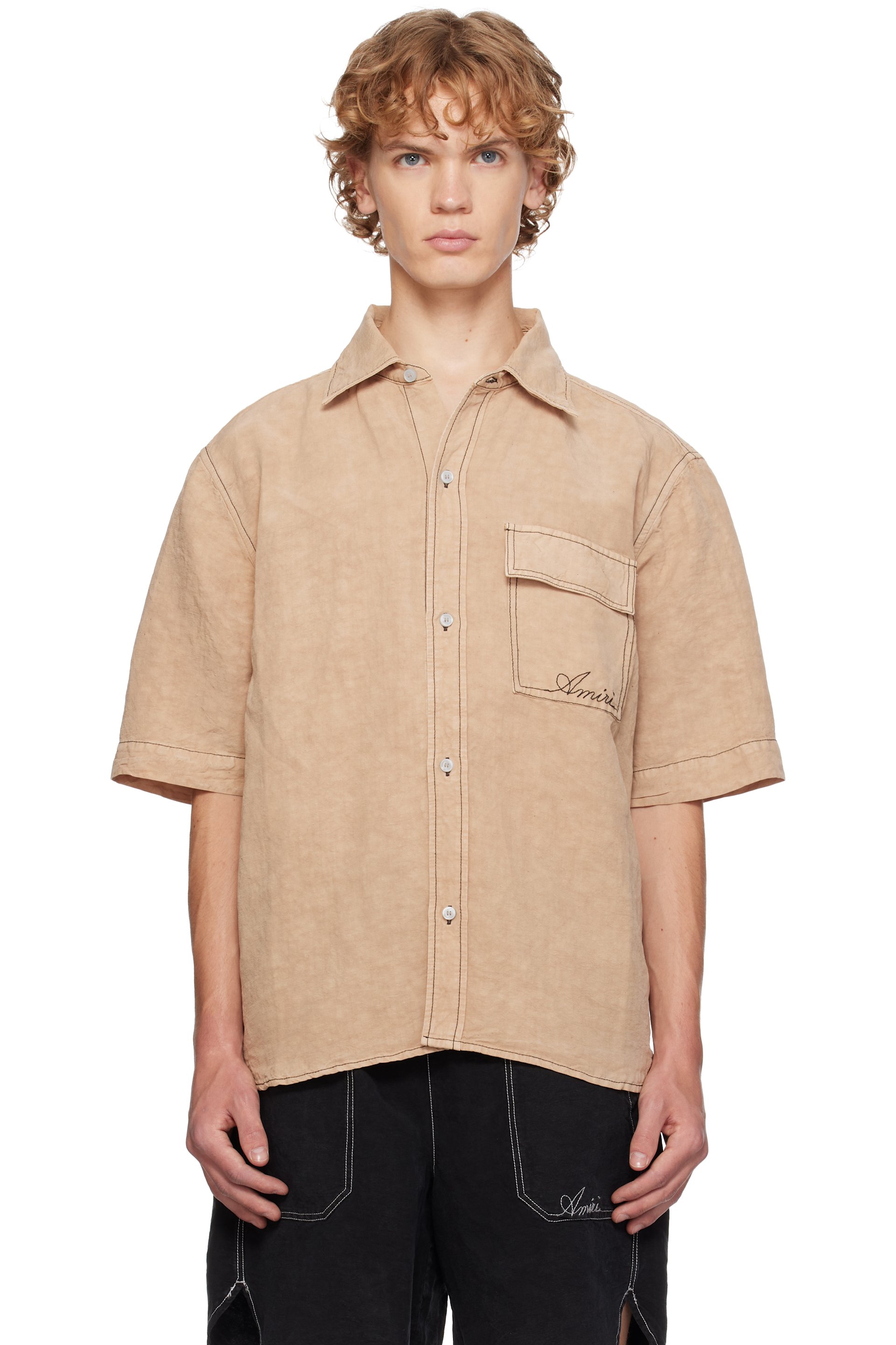 AMIRI - Beige Script Linen Shirt