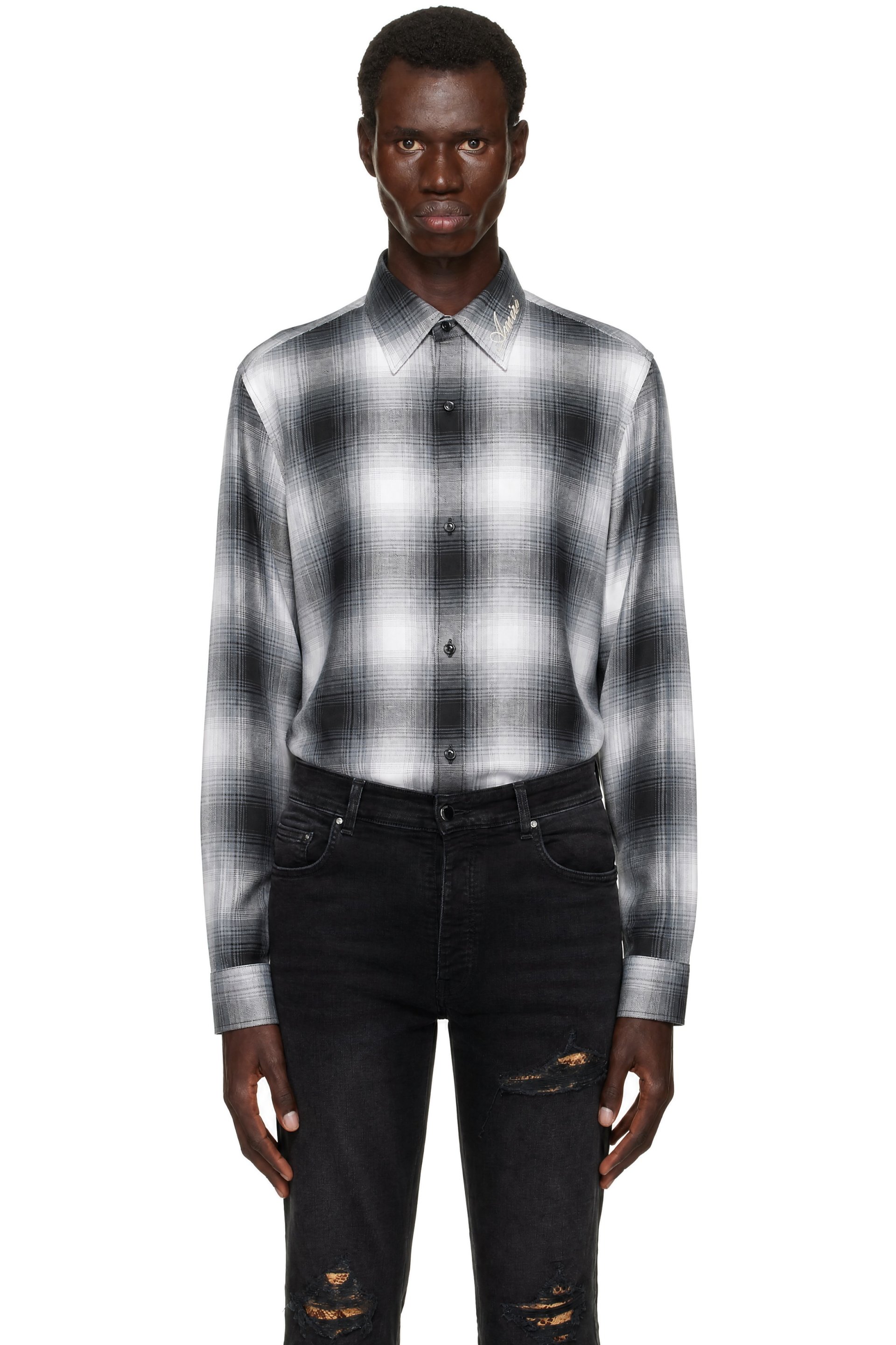 AMIRI - Black & Gray Oversized Flannel Shirt