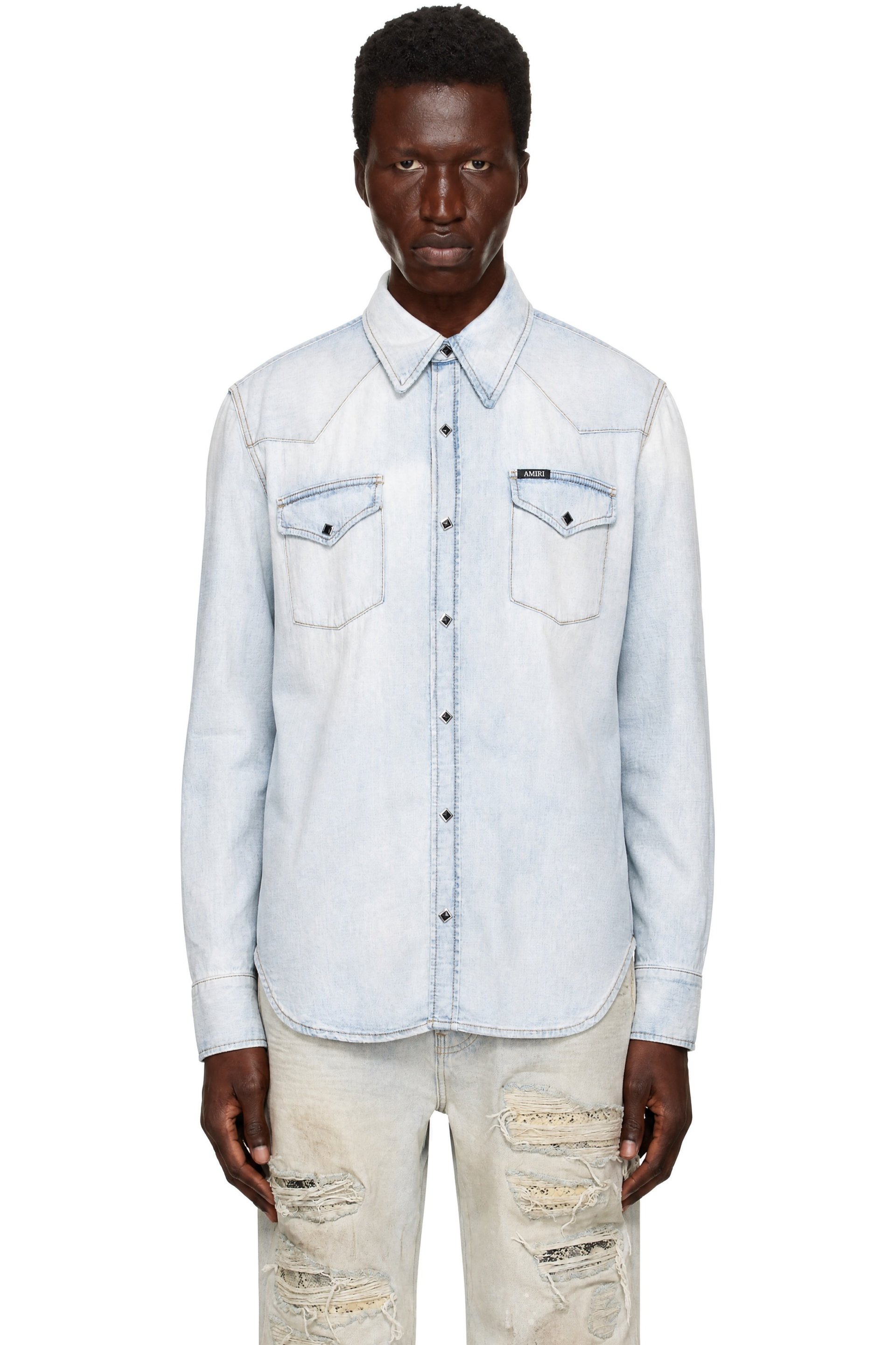 AMIRI - Blue Western Denim Long Sleeve Shirt