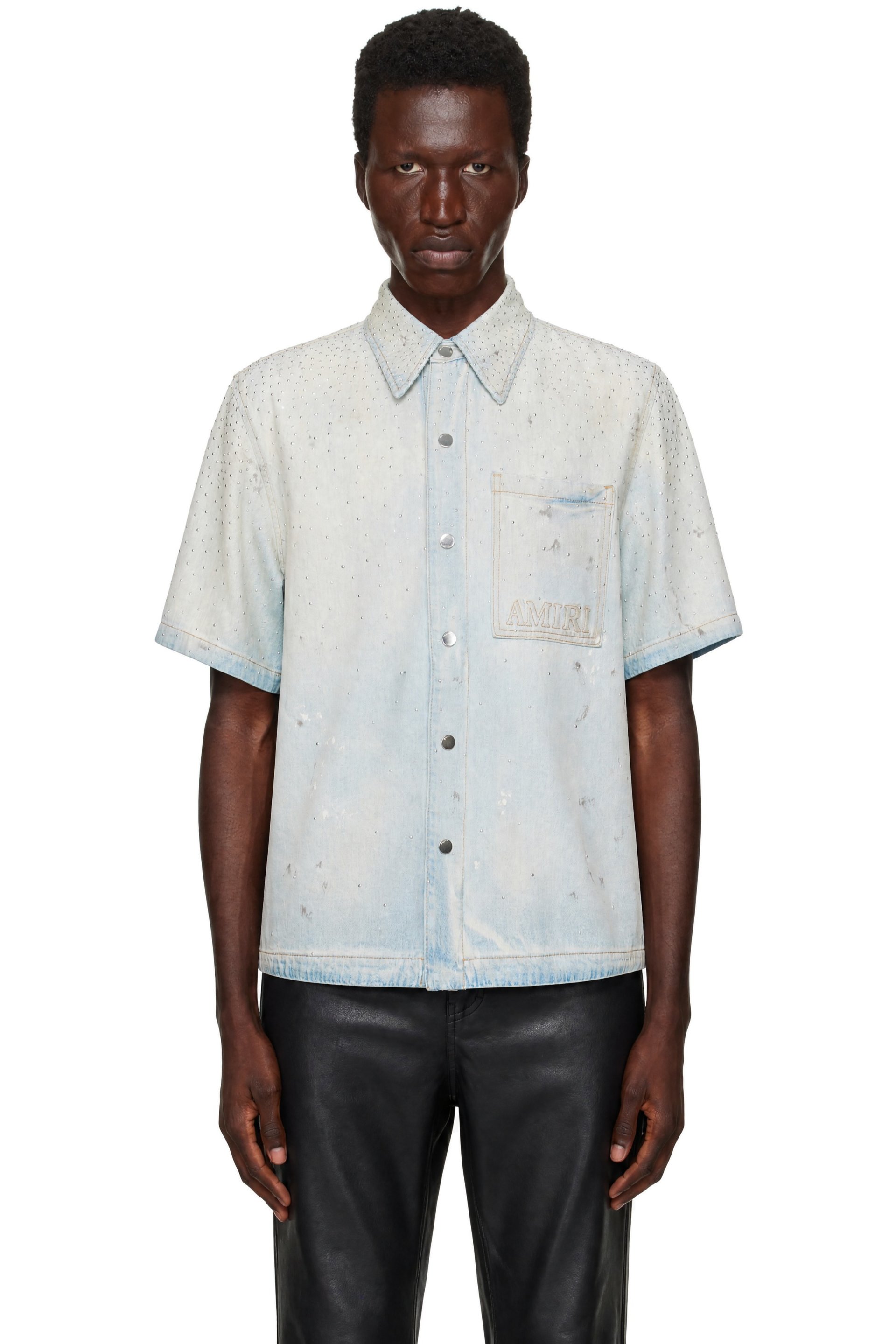 AMIRI - Blue Crystals Oversized Denim Shirt