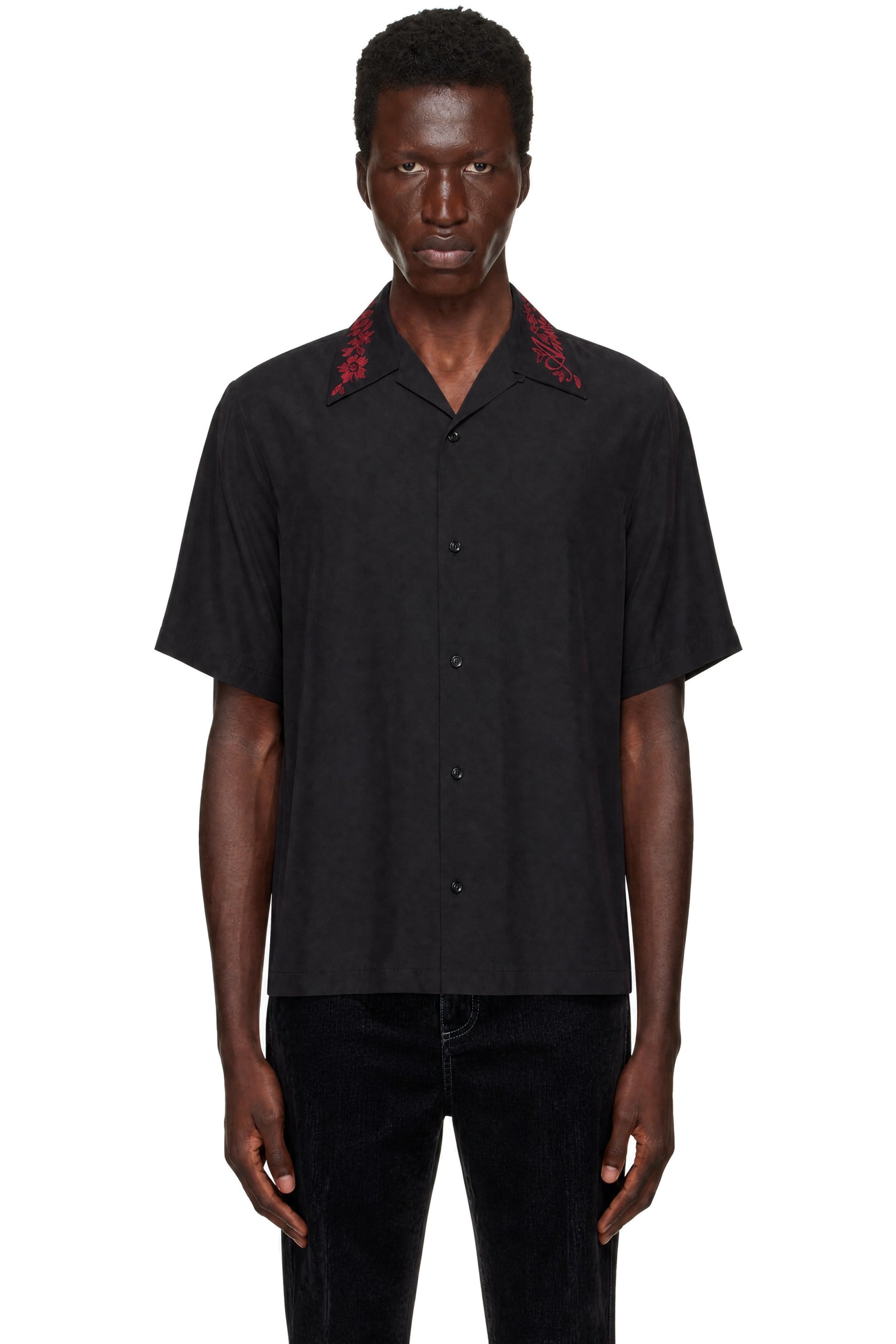 AMIRI - 黑色 Regular Fit Floral Collar 衬衫