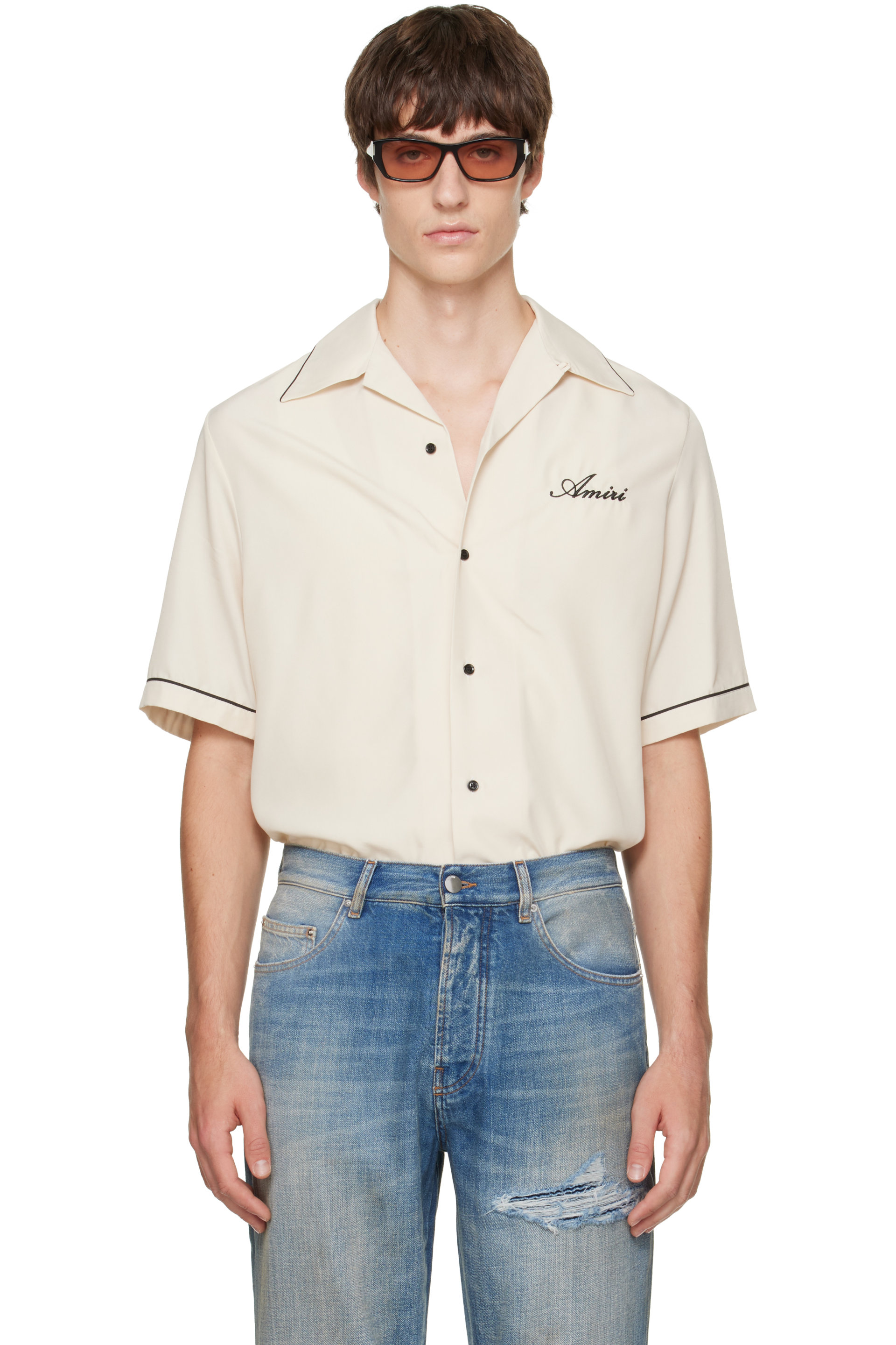 AMIRI - Off-White Wolf Embroidered Camp Shirt