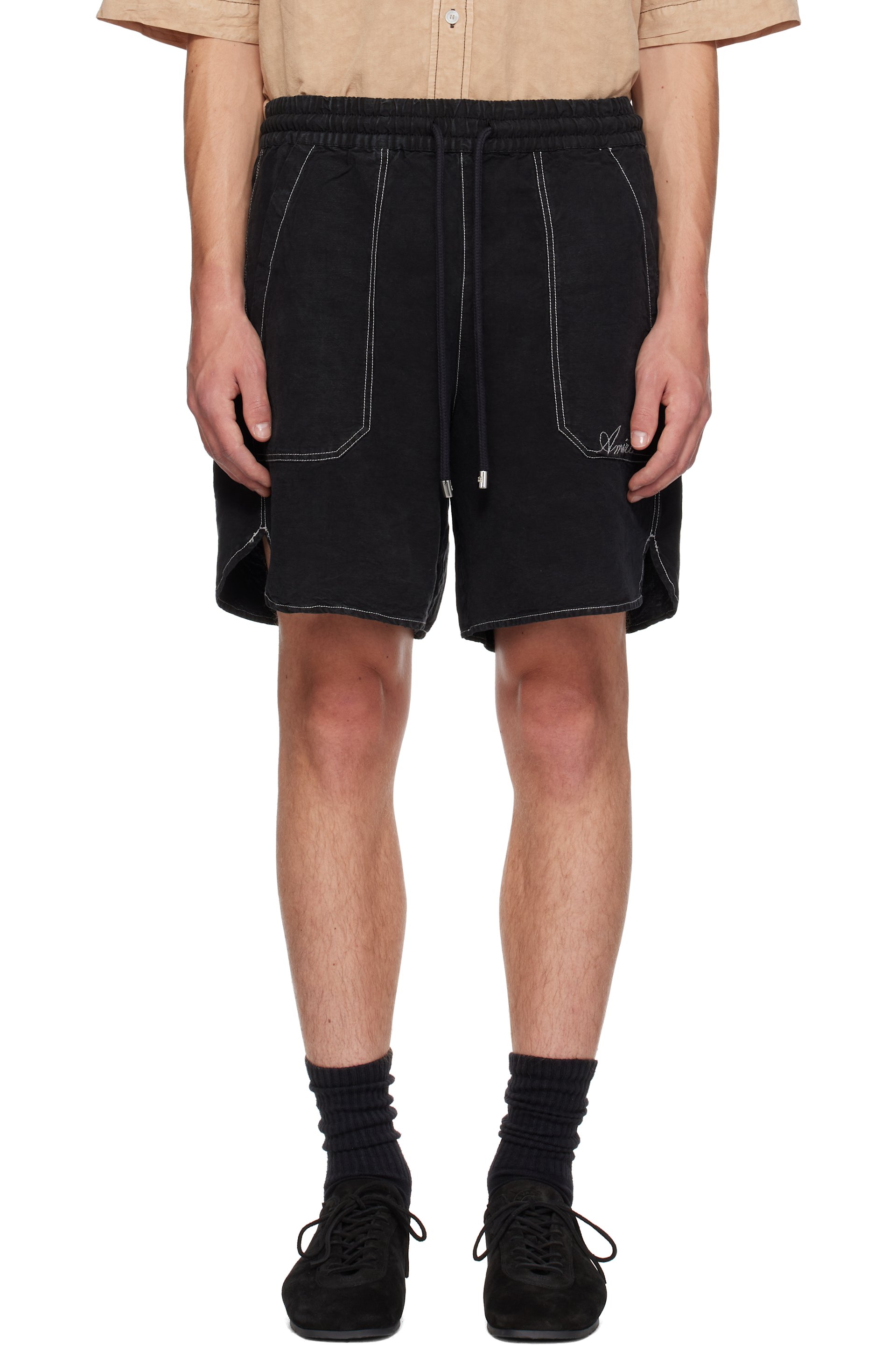 AMIRI - 黑色 Script Linen GD 短裤