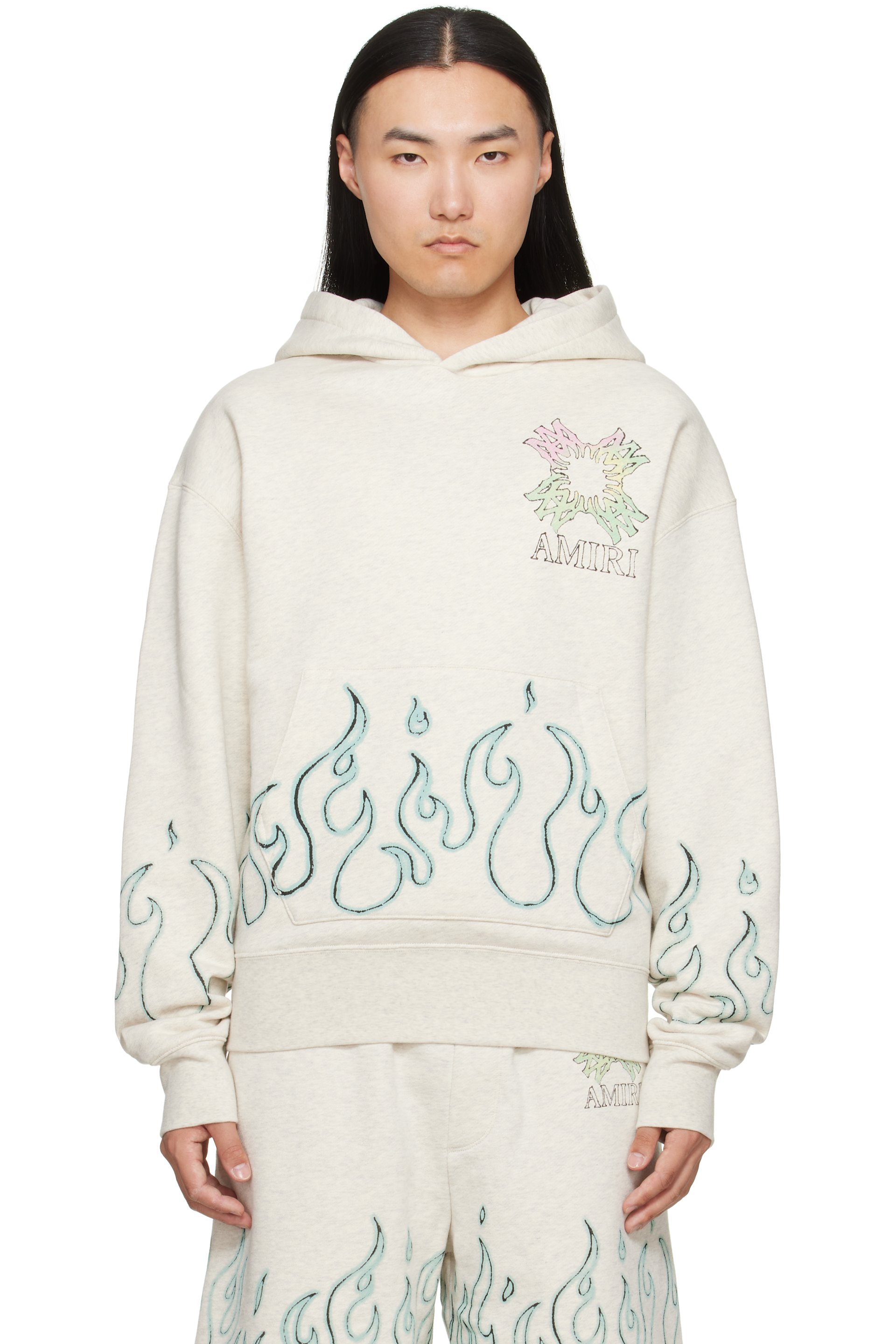 AMIRI - 灰白色 MA Quad Flames Oversized 连帽衫