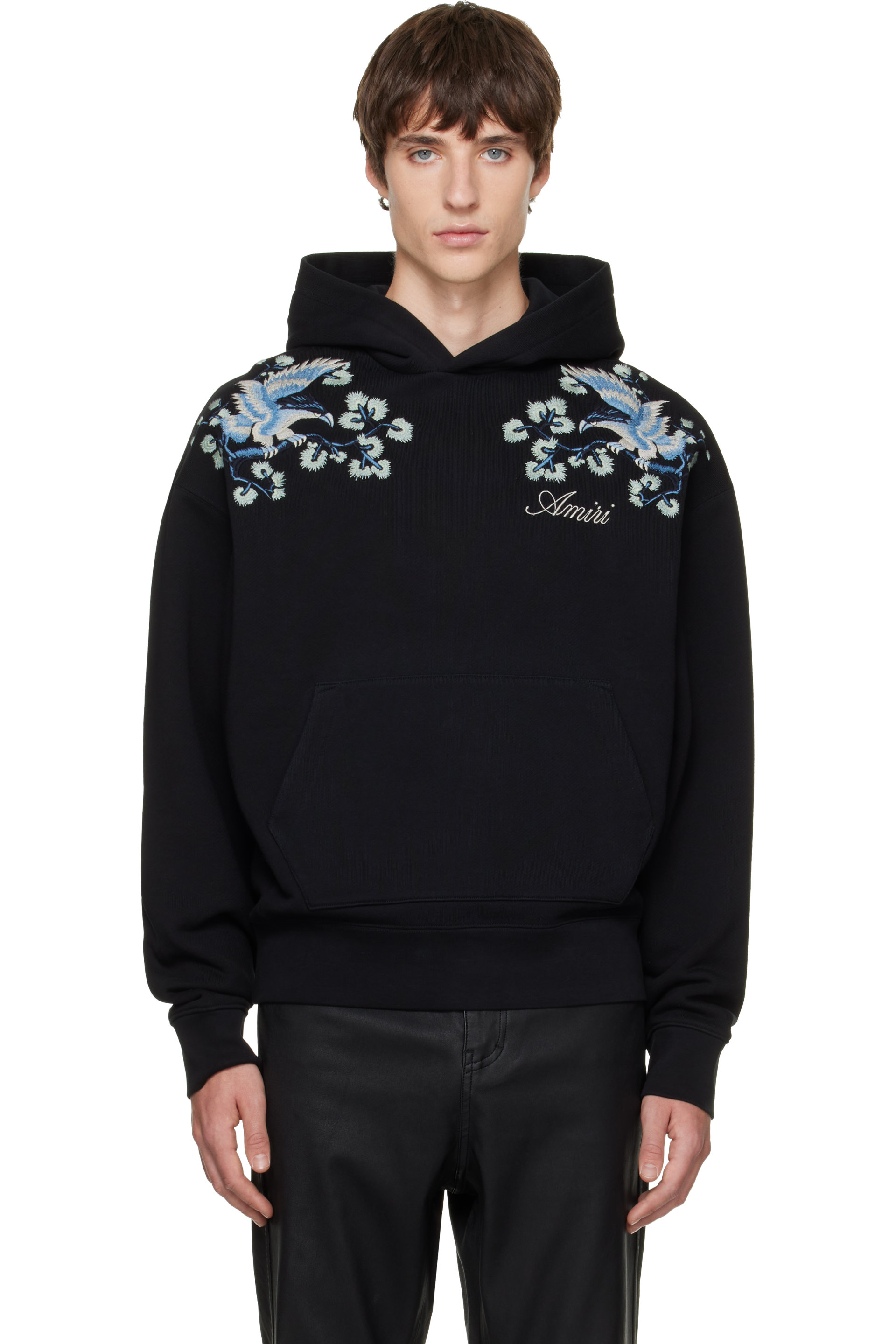 AMIRI - Black Floral Embroidered Hoodie