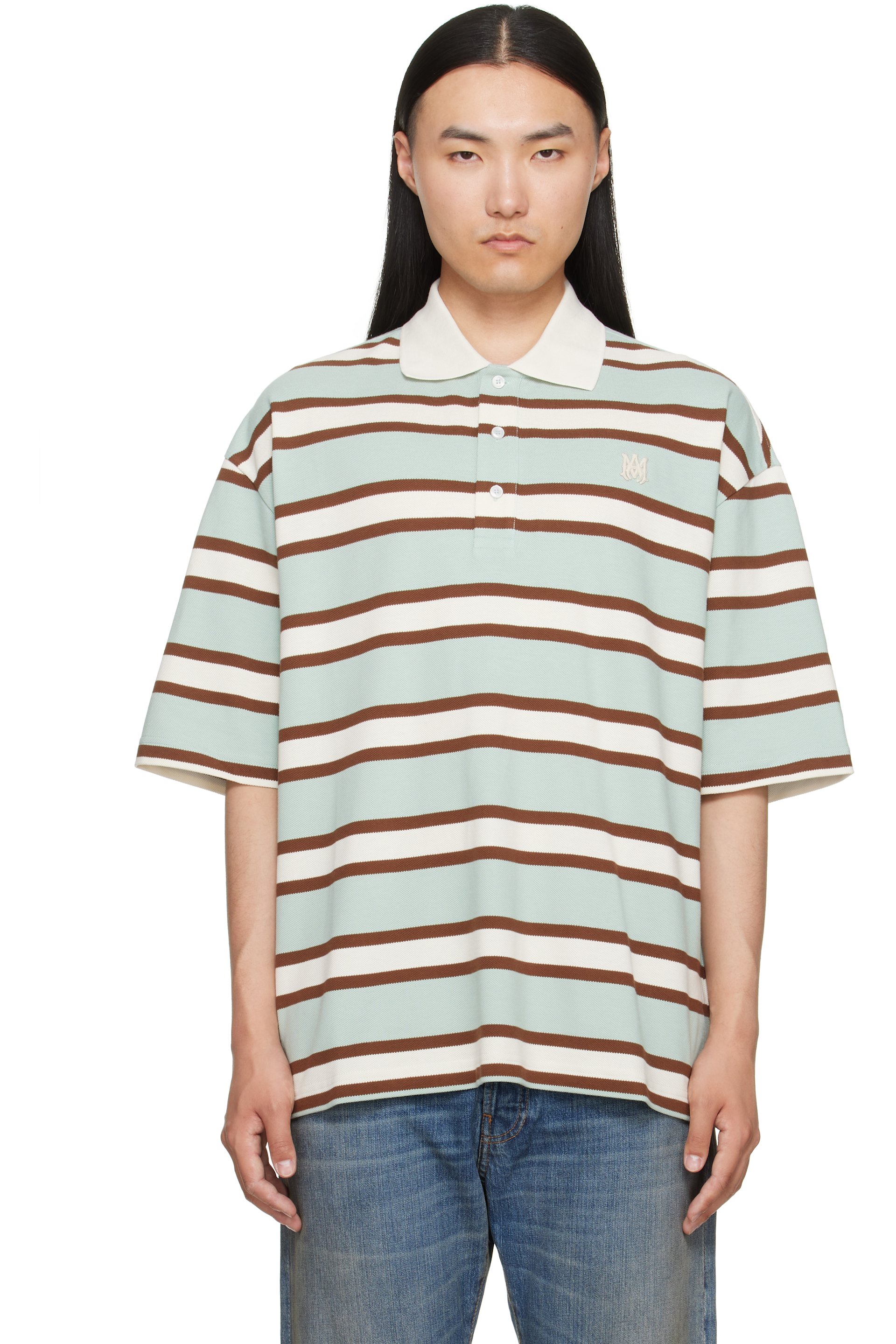 AMIRI - 蓝色 & 棕色 MA Stripe Skate Polo 衫
