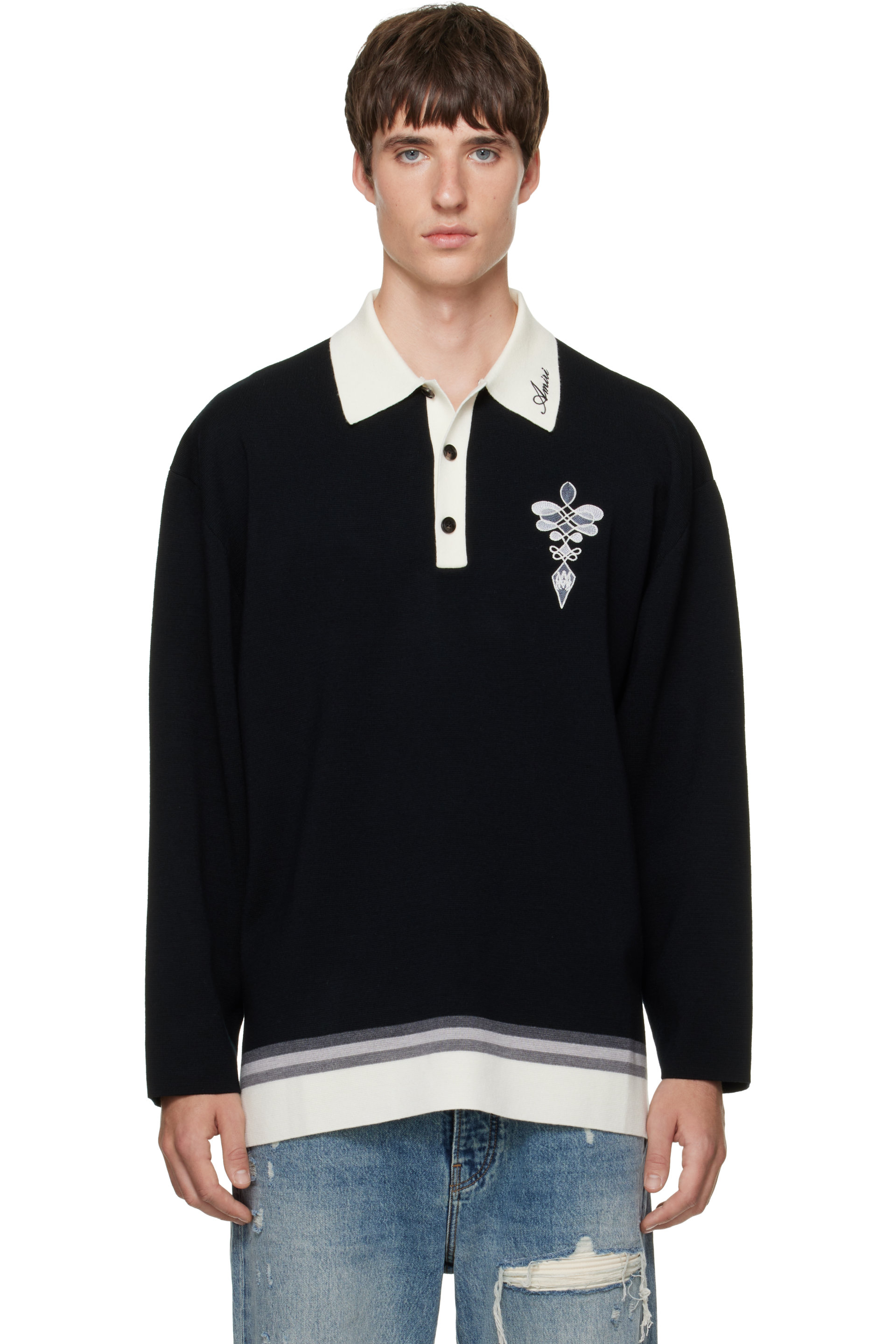 AMIRI - Polo à manches longues Lasso noir en tricot