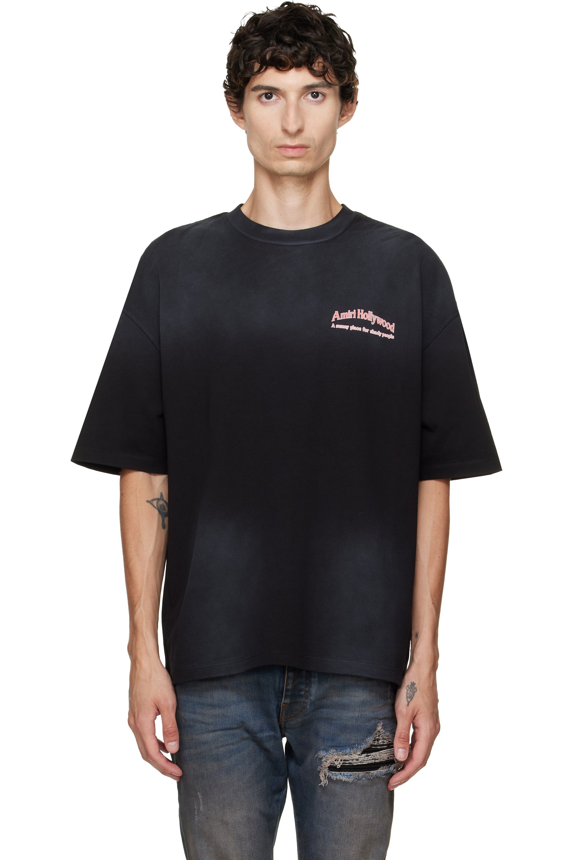 AMIRI - T-shirt de planchiste noir à logo, texte et image imprimés