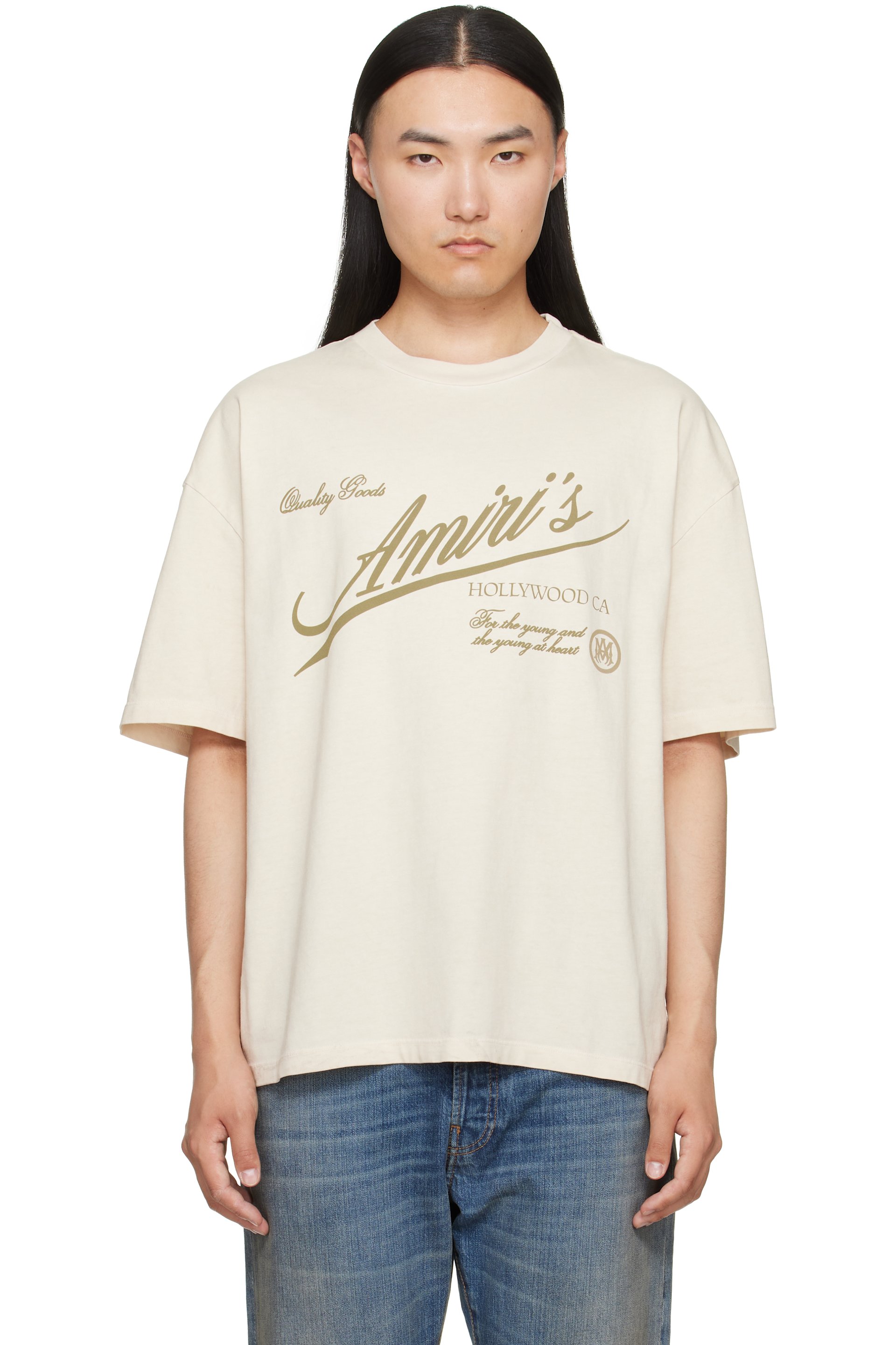 AMIRI - T-shirt surdimensionné blanc cassé à logo