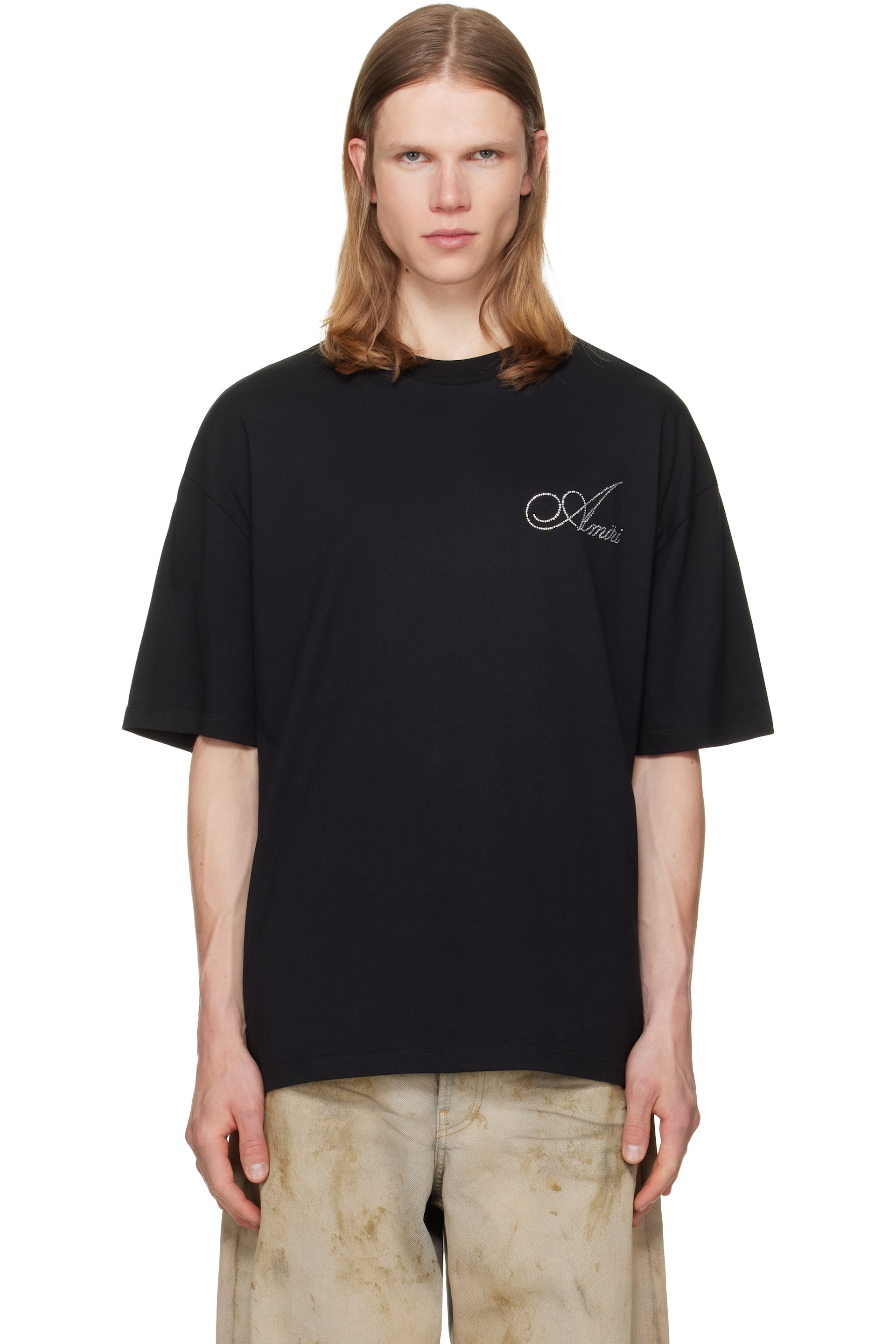 AMIRI - Black Crystal Amiri Script Oversized T-shirt