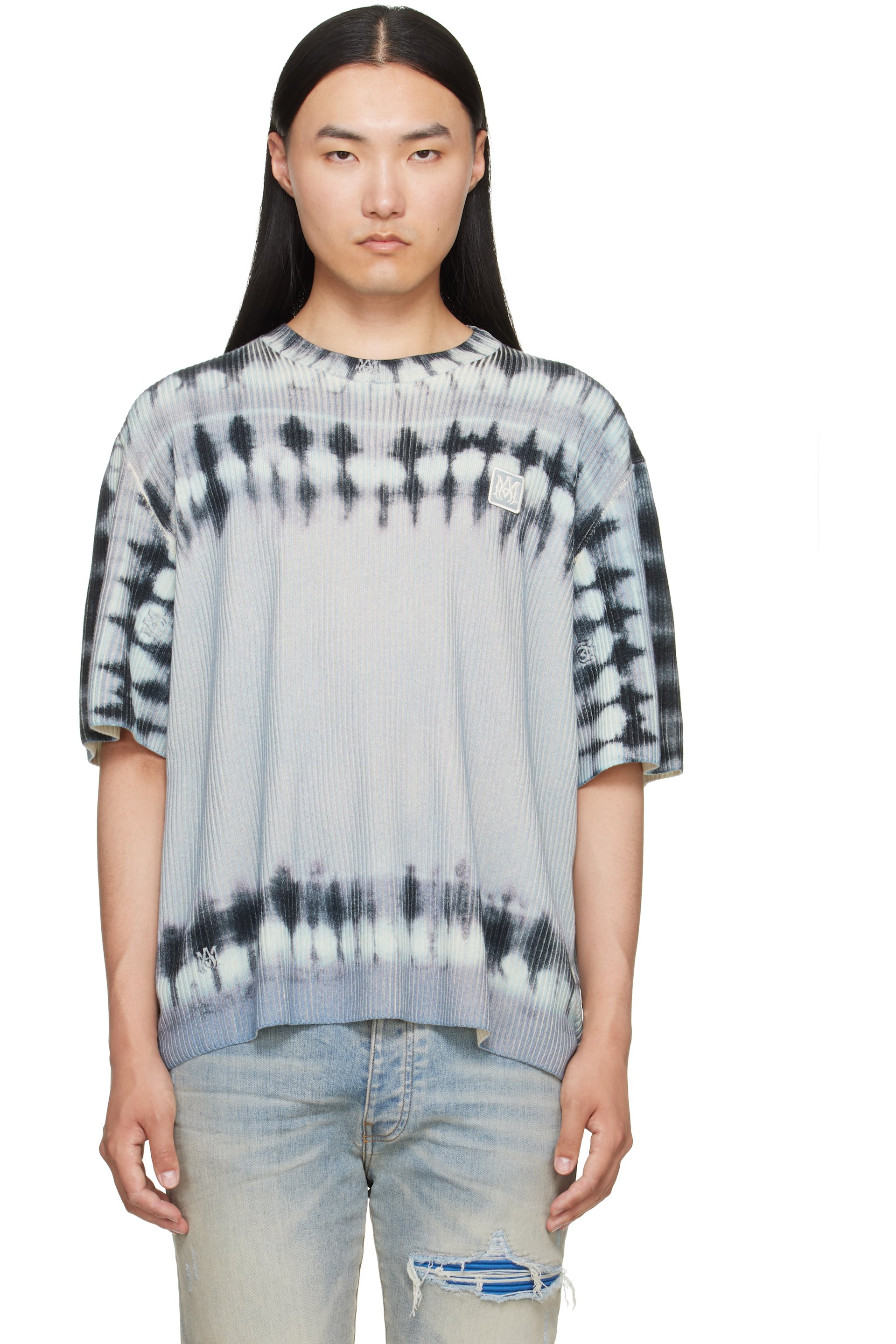 AMIRI - T-shirt bleu à monogramme et à motif tie-dye