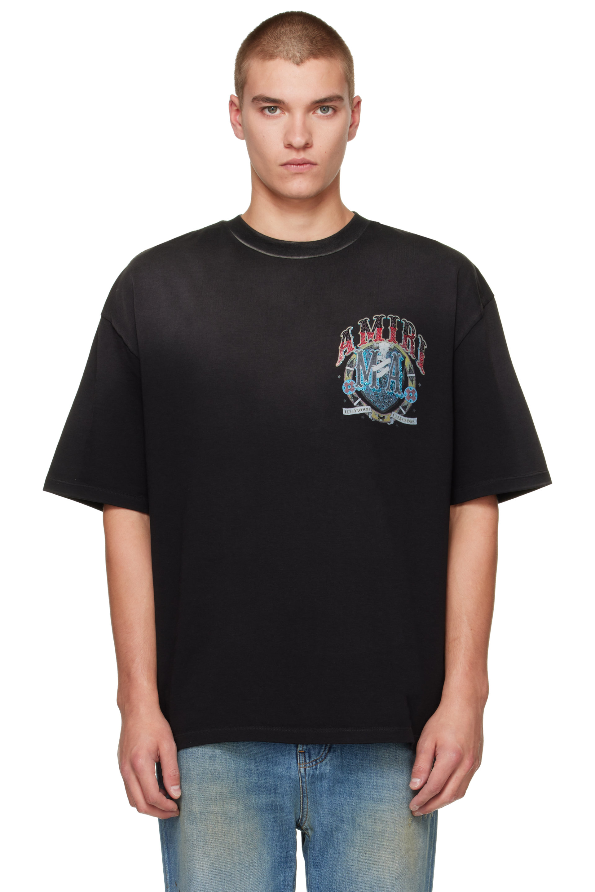 AMIRI - Black Crystal 'Amiri' Hollywood T-shirt