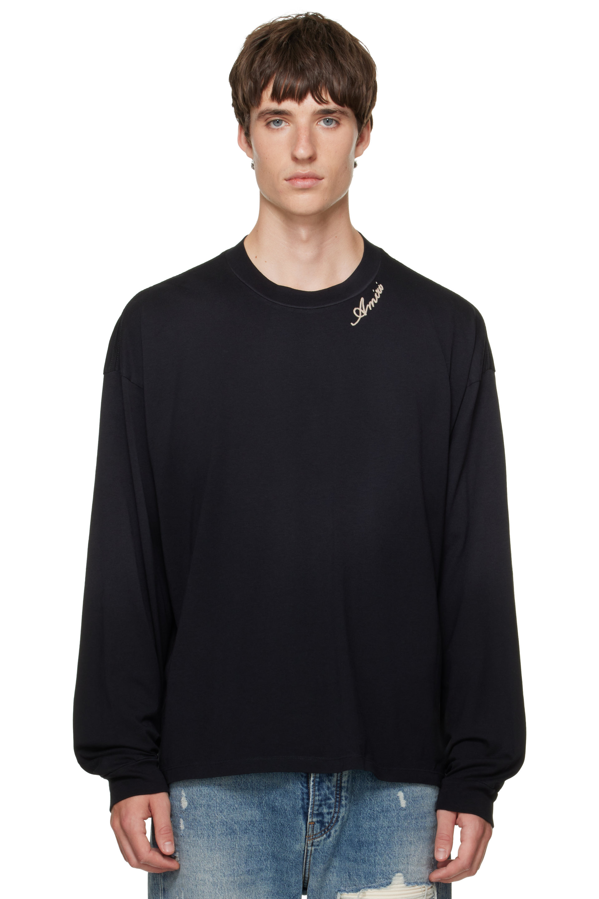 AMIRI - T-shirt à manches longues surdimensionné noir à logo manuscrit