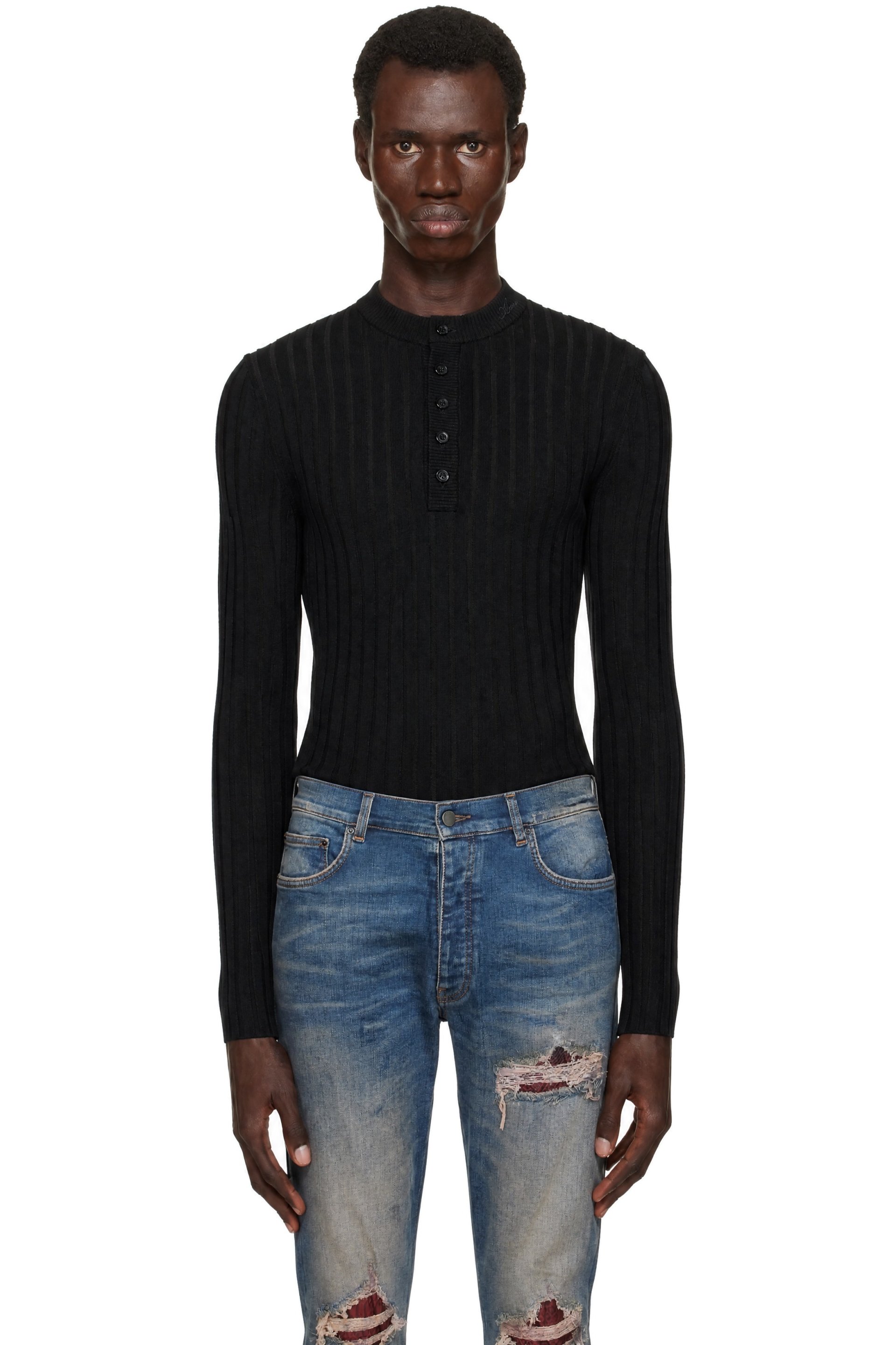 AMIRI - Black 'AMIRI' Script Knit Henley
