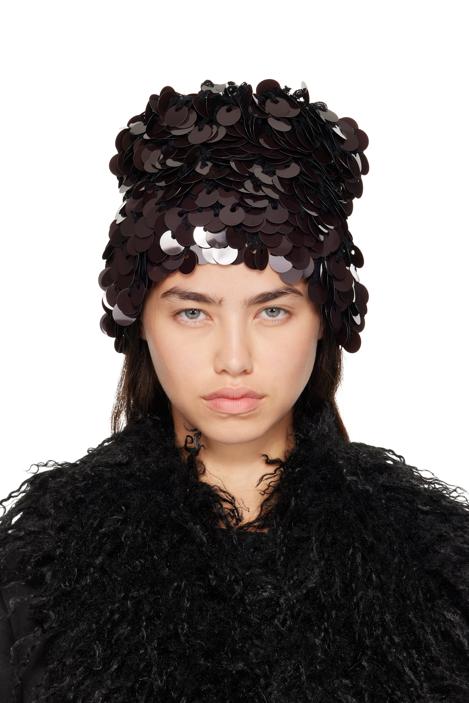 Anna Sui - Brown & Black Pailettes Beanie