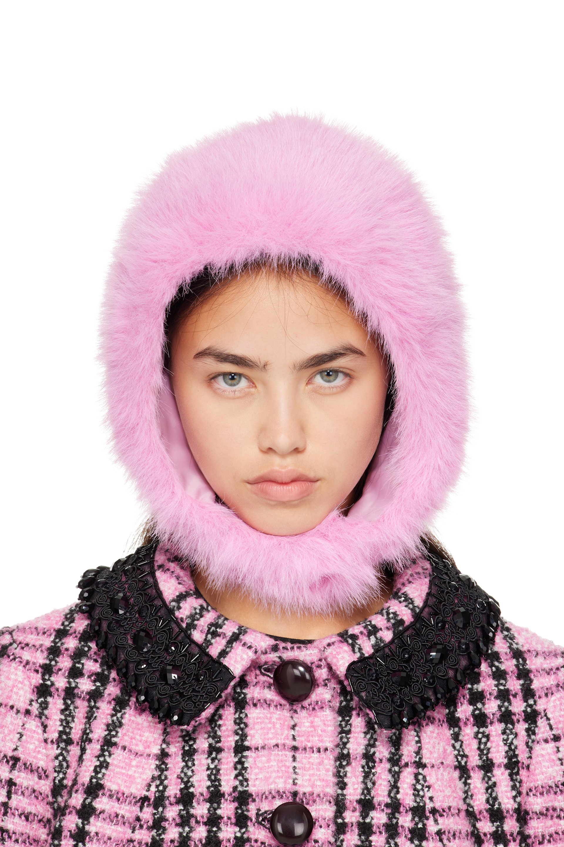 Anna Sui - Pink Rose Bloom Faux Fur Bonnet