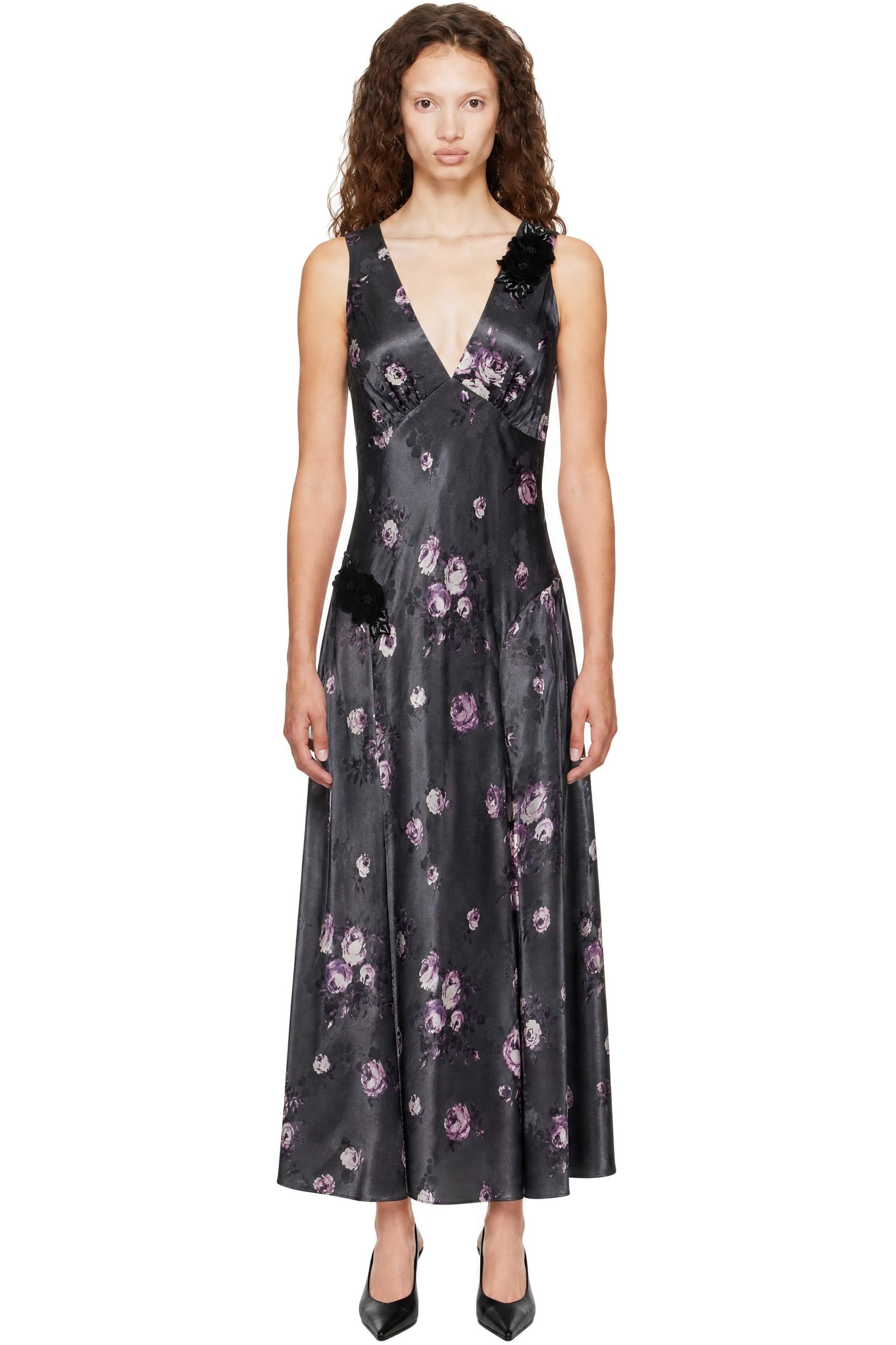 Anna Sui - Gray Floral Appliqué Maxi Dress