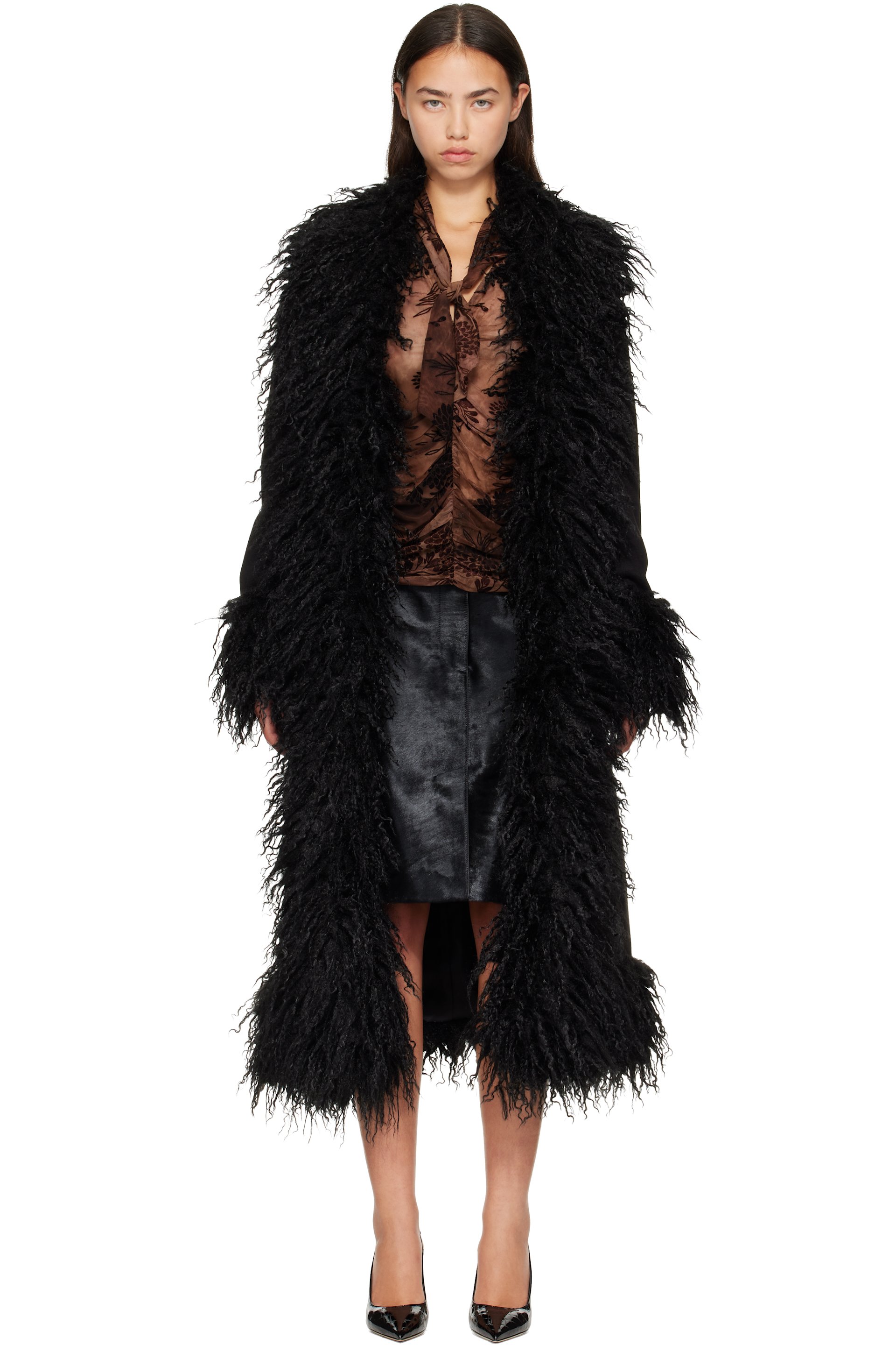 Anna Sui - Black Belted Faux-Suede Coat
