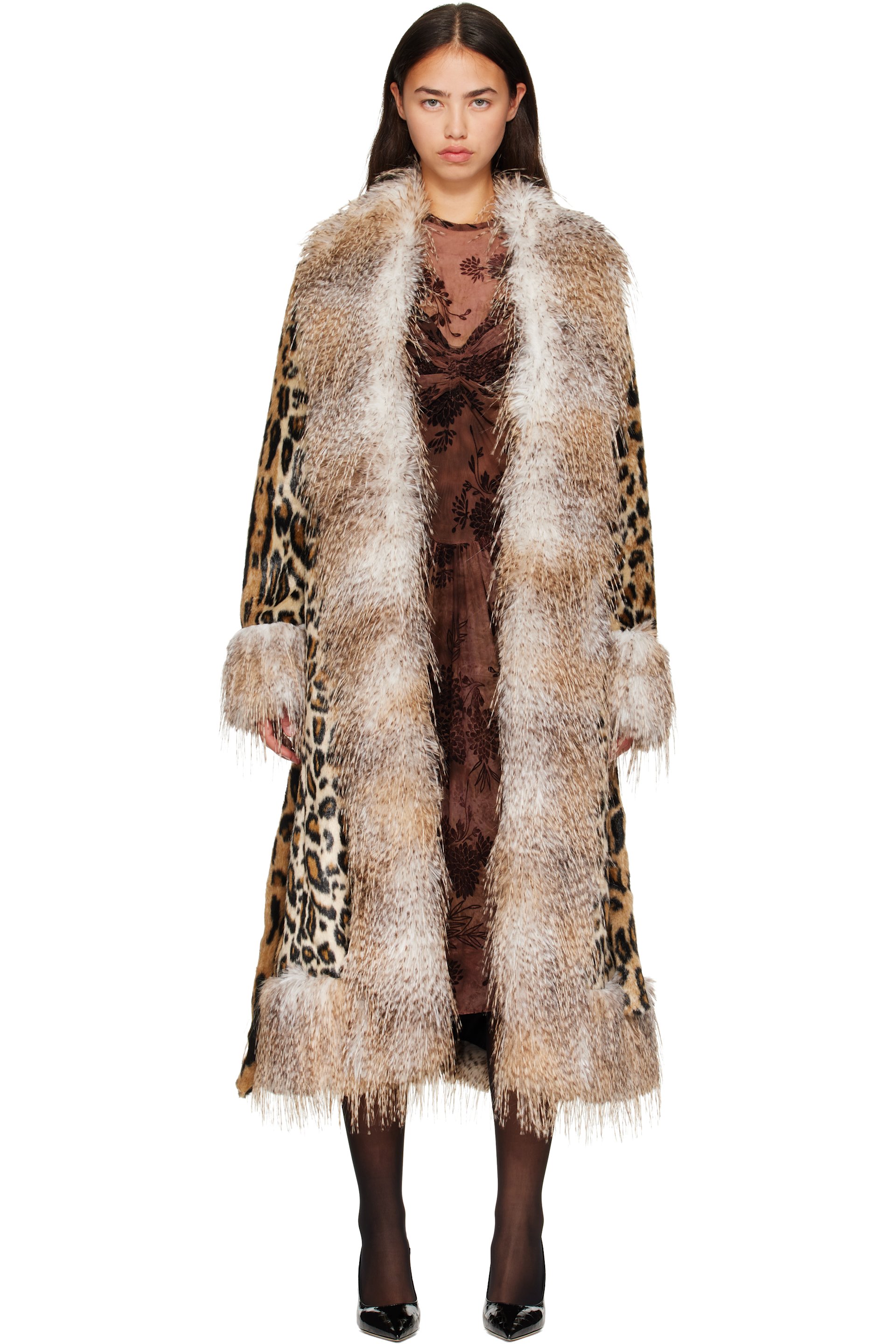Anna Sui - Beige & Brown Belted Faux-Fur Coat