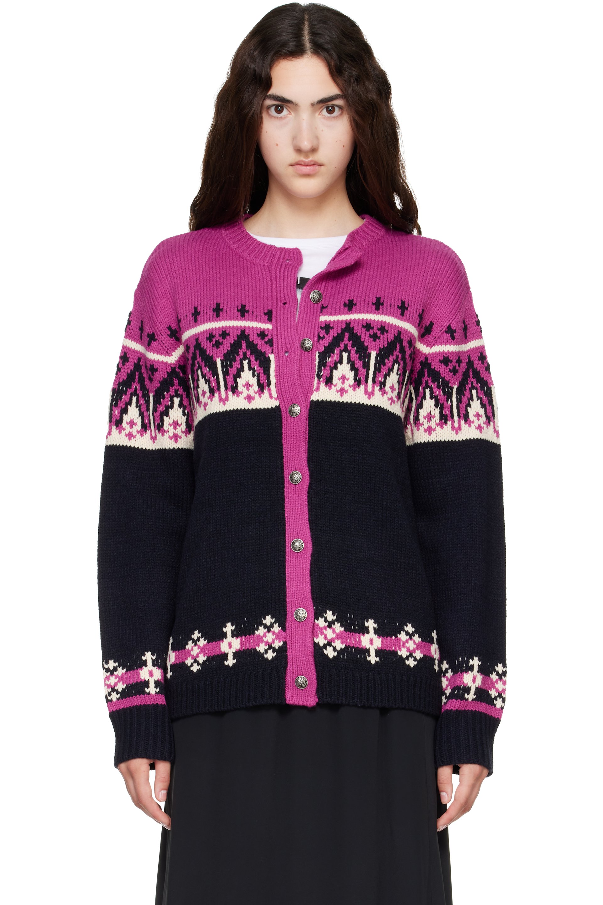 Anna Sui - Black & Purple Fair Isle Knit Cardigan