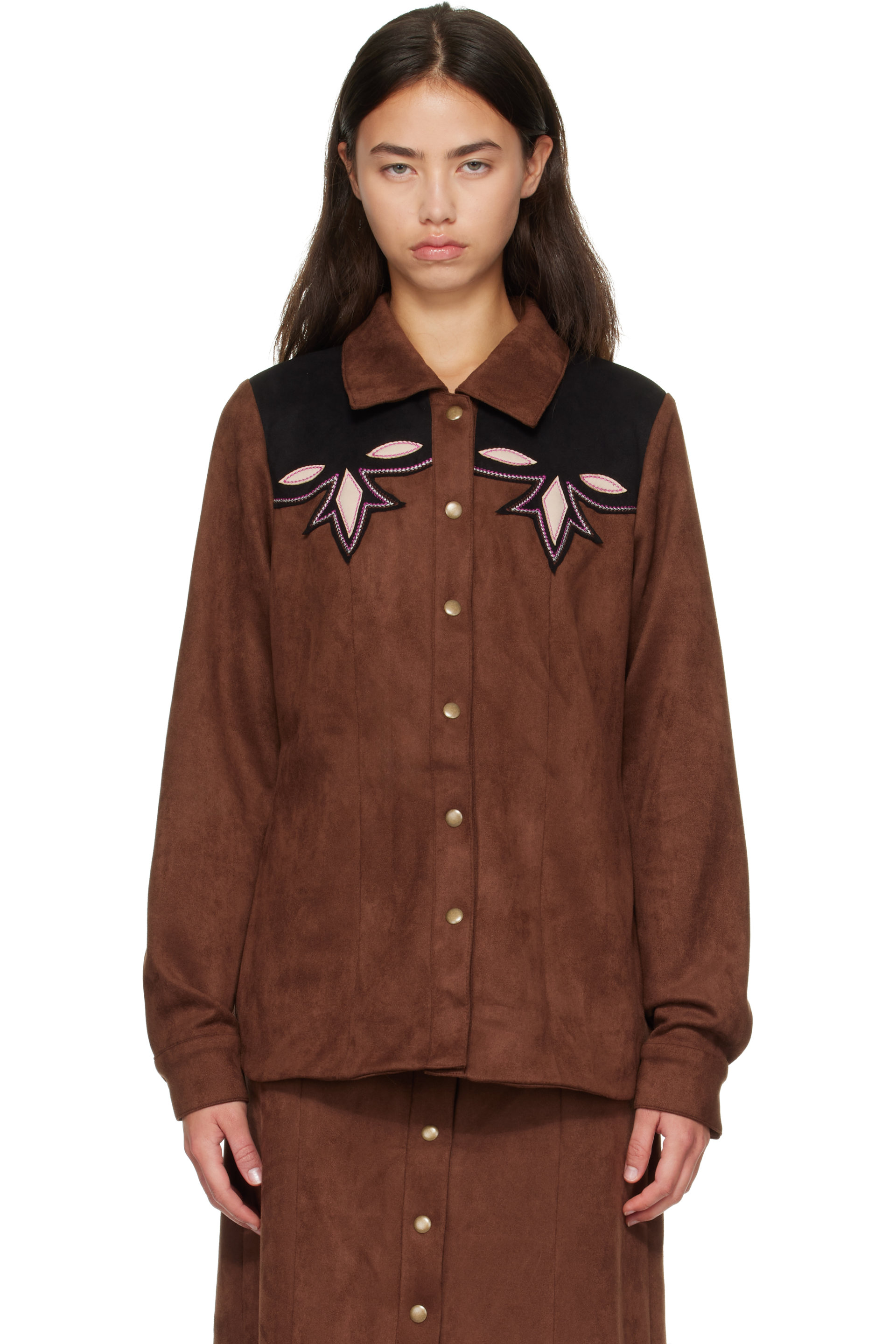 Anna Sui - Brown Faux-Suede Appliqué Overshirt