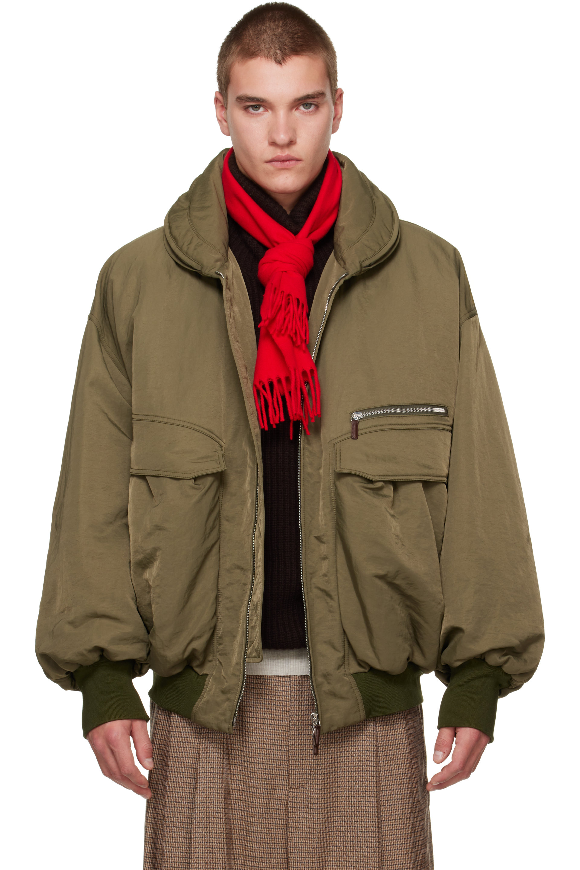 Hed Mayner - Blouson aviateur kaki à capuche pliable