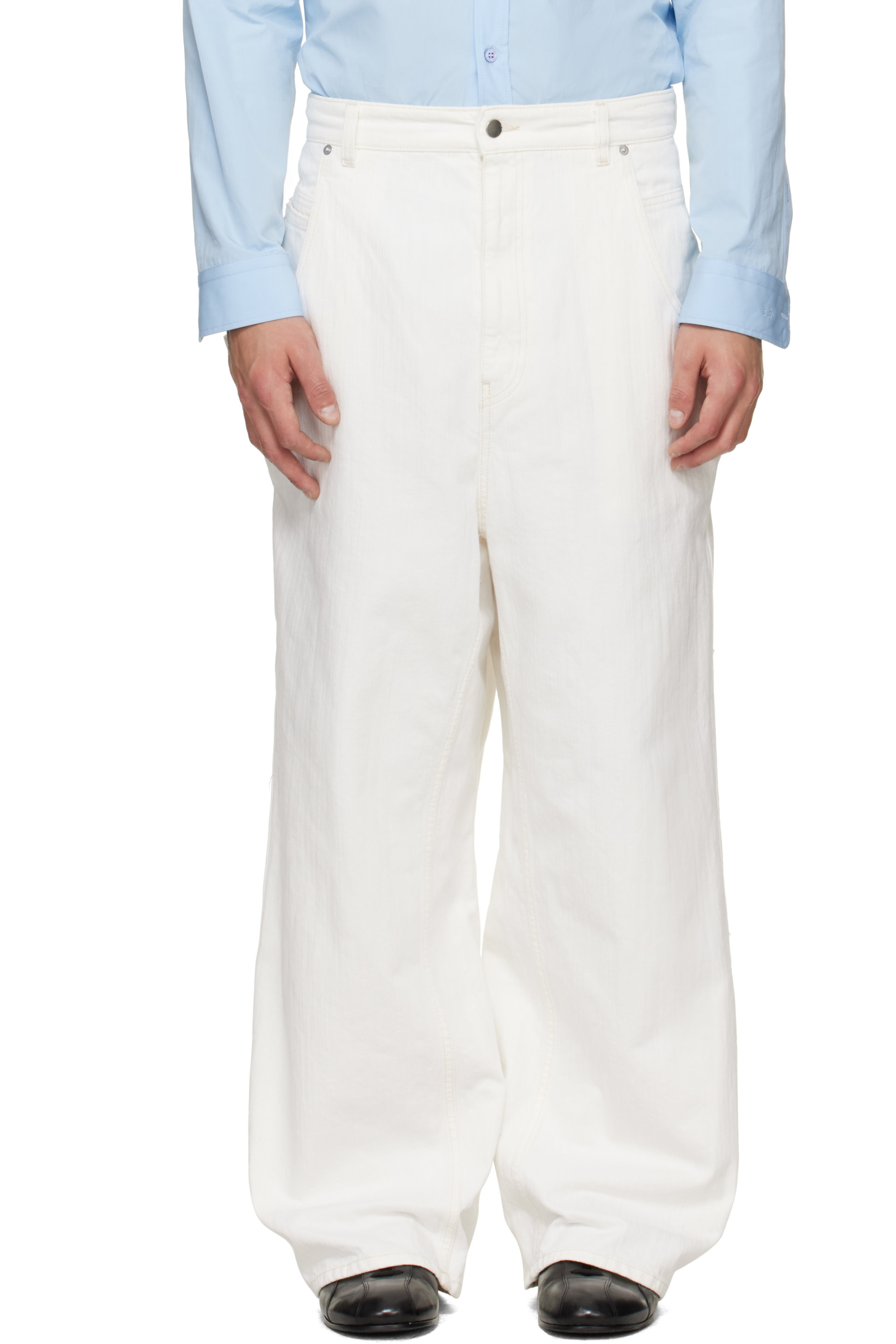 Hed Mayner - Jean blanc en denim texturé